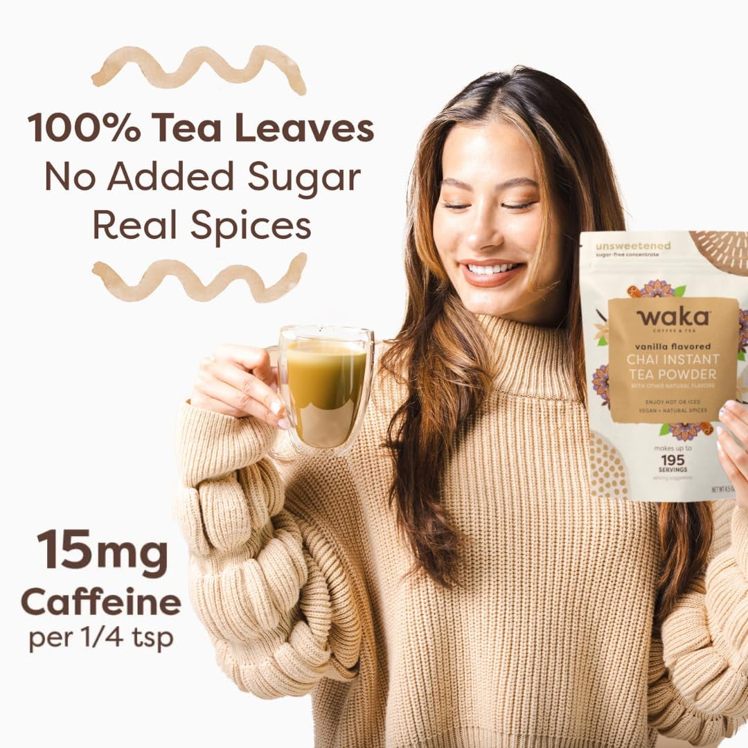 Waka Coffee & Tea Vanilla Chai Tea Mix, Instant Unsweetened Powder with Natural Spices (4.5 oz) hl7ye