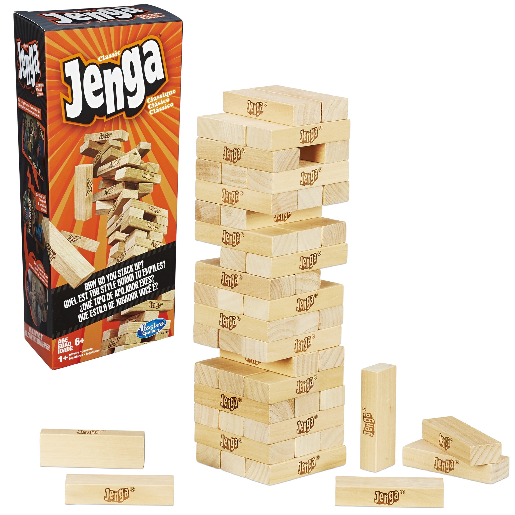 Hasbro Jenga Classic Wood Block Stacking Game (54 Pieces) d7eyq