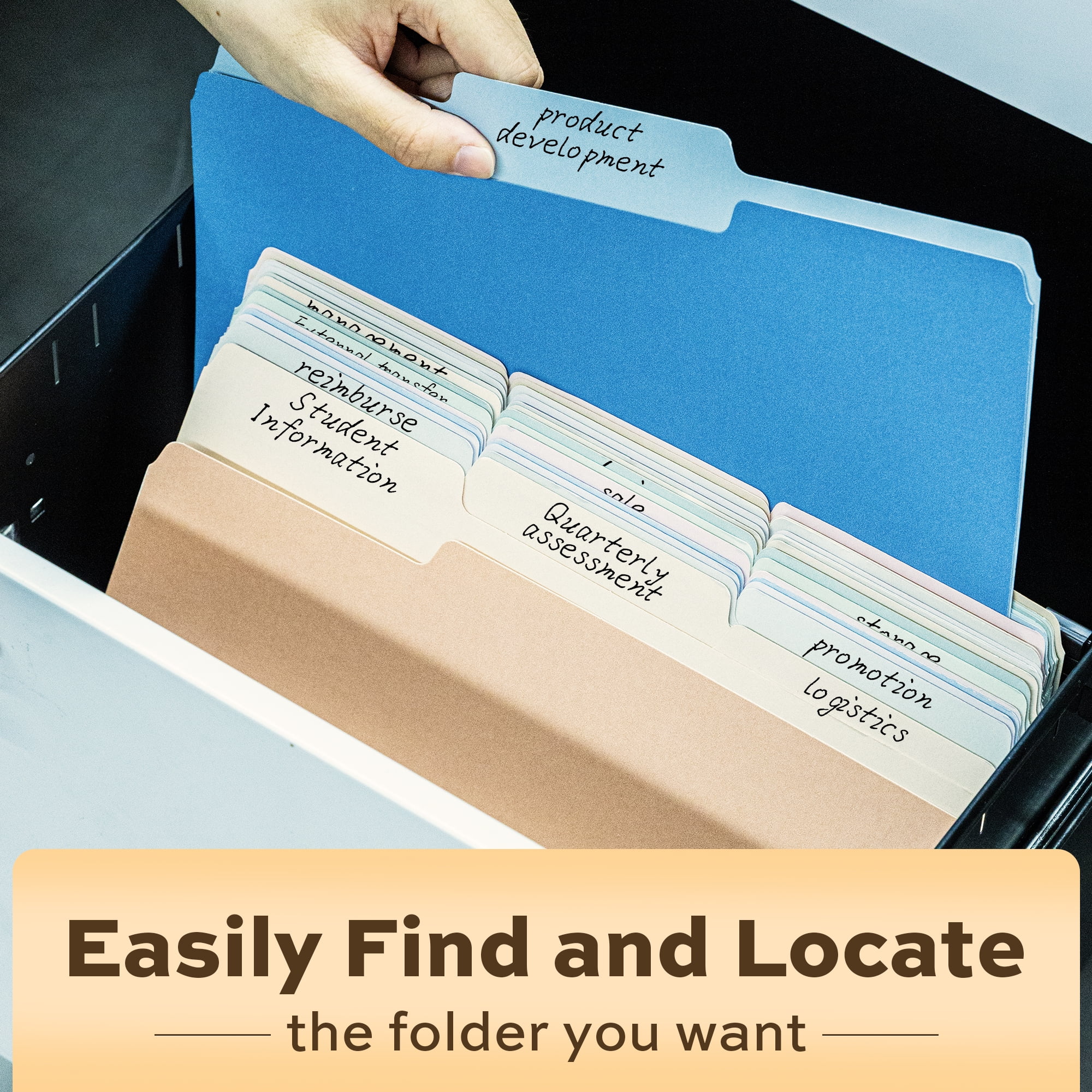 Deli File Folders (10 Pastel Colors, 100 Pack) Letter Size 8.5 x 11 in, 1/3-Cut Tabs for Office and School Organization ra3vw