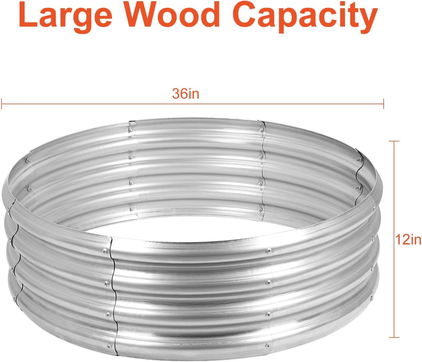 OLOV Galvanized Steel Fire Pit Ring, Heavy-Duty Outdoor Wood Burning Liner (Silver, 36 in) 3lauw