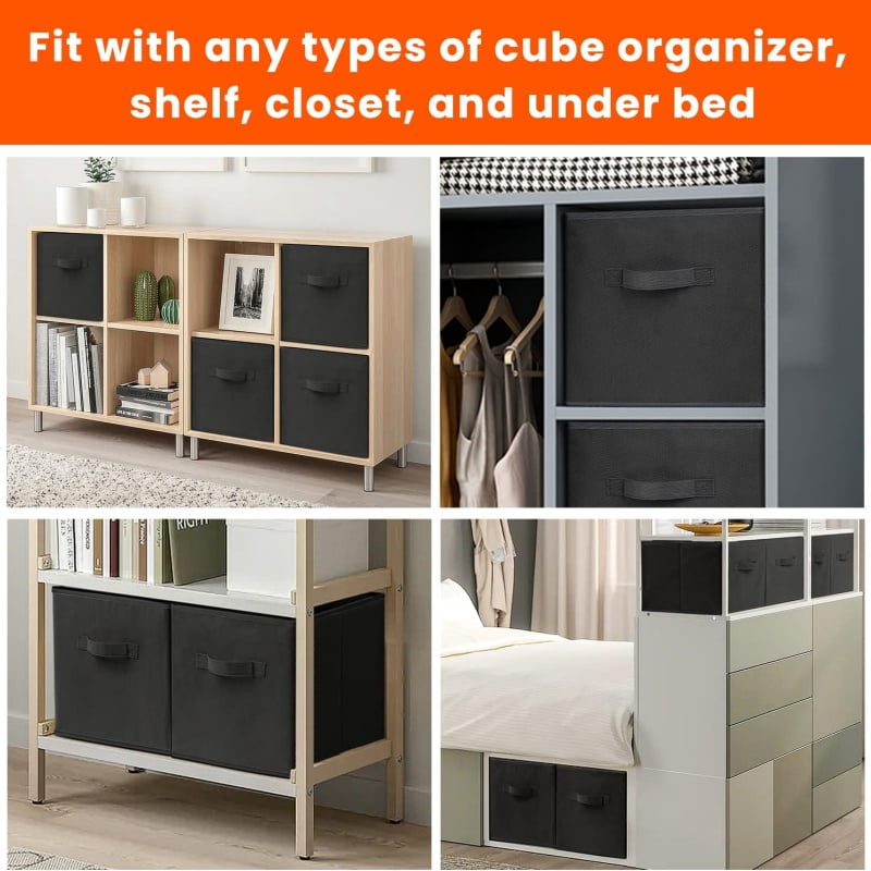 STOWM Foldable Storage Bins, Collapsible Closet and Toy Organization Fabric Cubes (Black, 6-Pack, 11 in x 11 in x 11 in) n9jn8