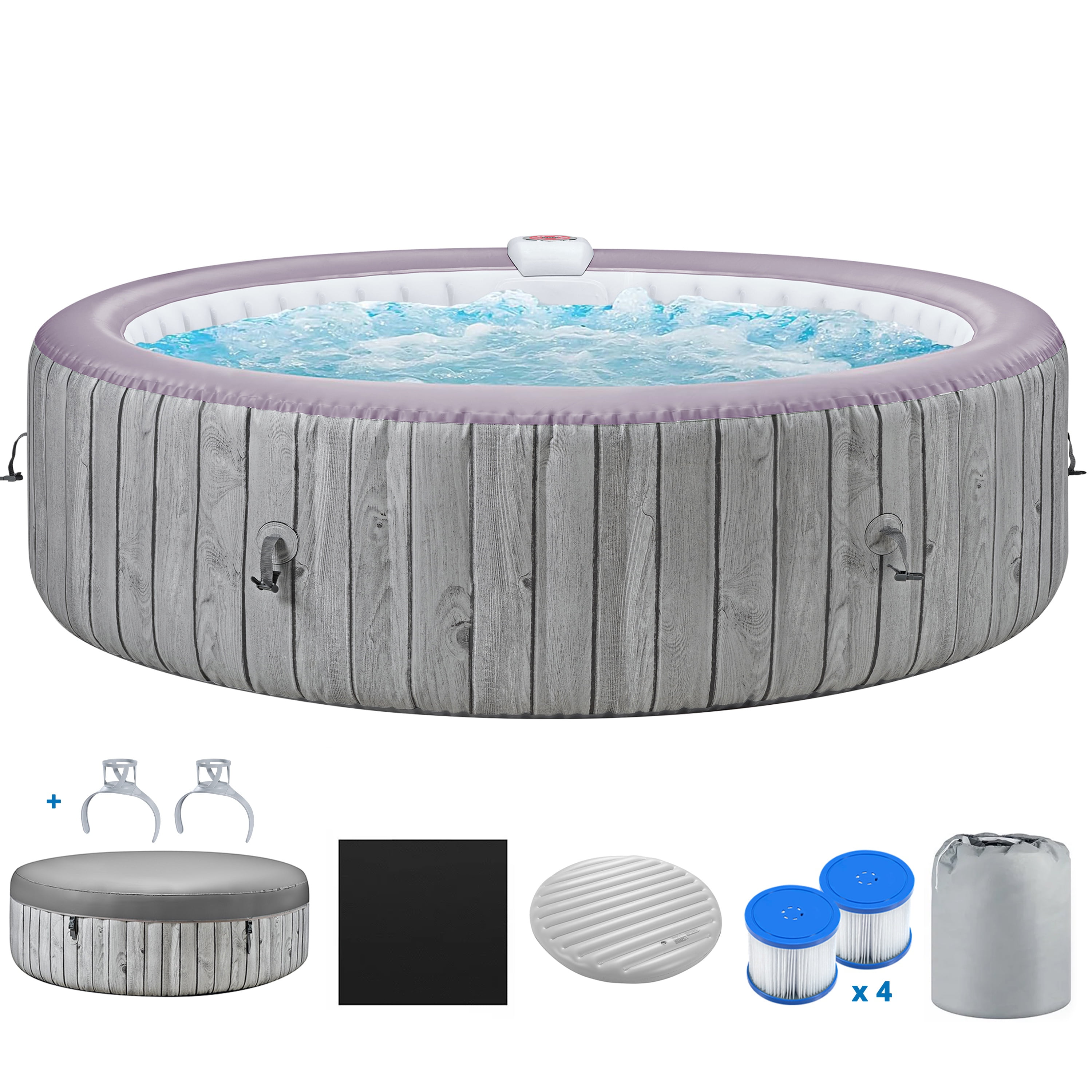 Segmart Inflatable Hot Tub, 5-7 Person Portable Outdoor Spa with 130 AirJets, Heater Pump, and Lockable Cover (Grey, 82 in) oziam