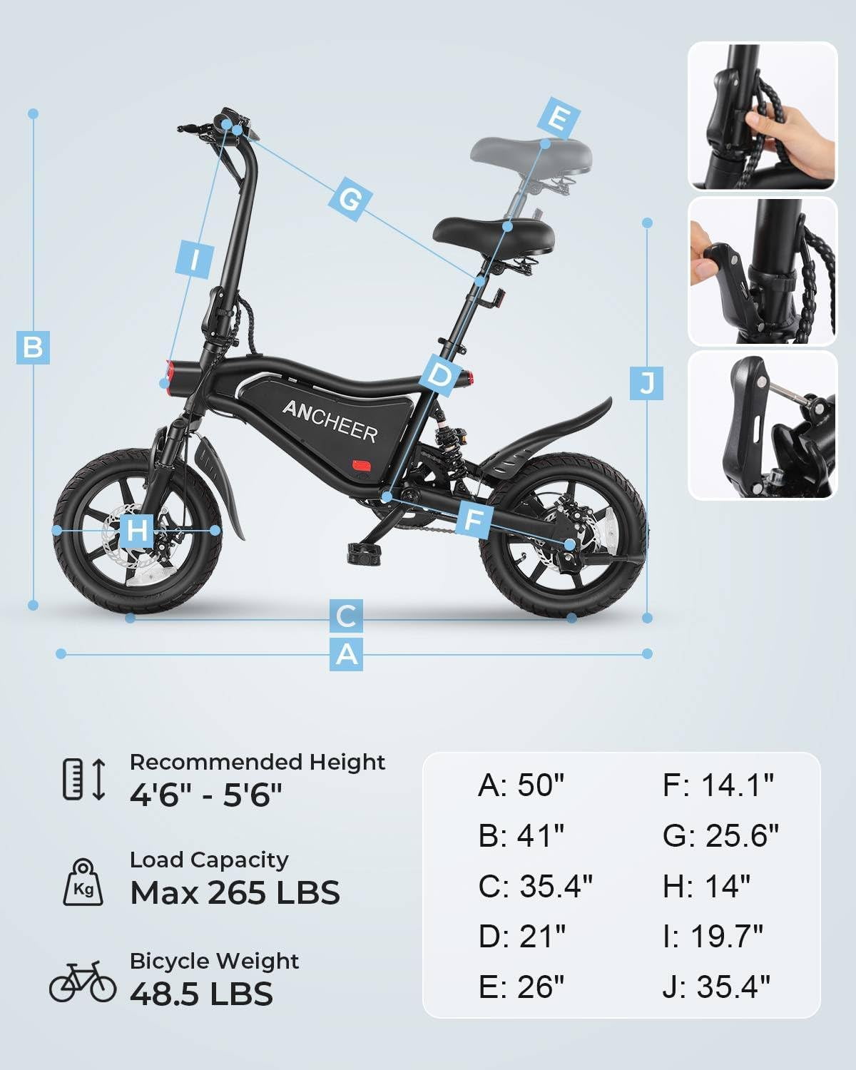 ANCHEER Peak 500W Electric Bike, Foldable Commuter E-Bike with Dual Suspension and LCD Display (Black, 14 in) hns0w