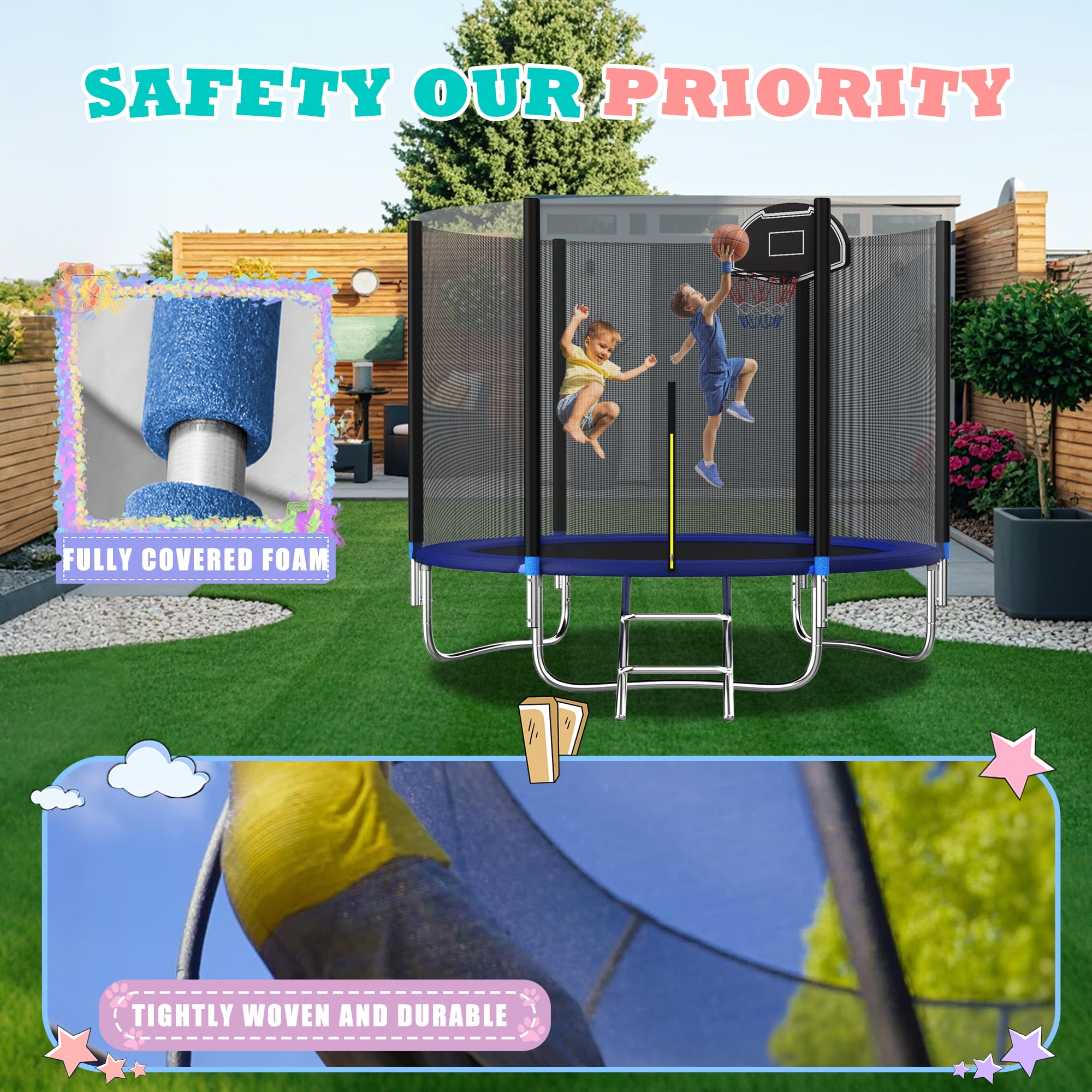 Shengchao Trade 10ft Recreational Trampoline with Enclosure Net and Ladder (Blue, 10ft) h2z4w