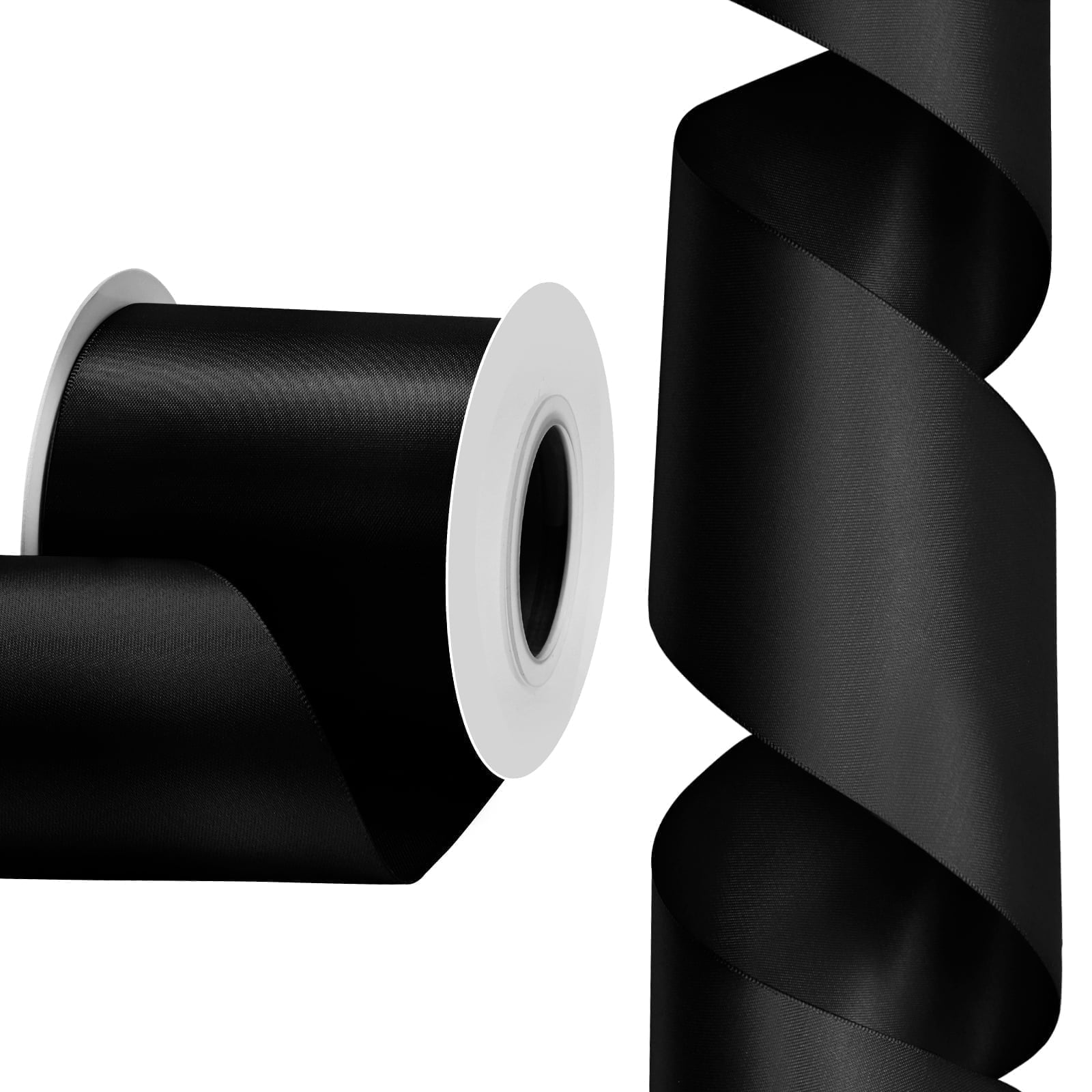 LEEQE Double Face Satin Ribbon for Gift Wrapping and Crafting (Black, 3 in x 45 ft) cj4dj