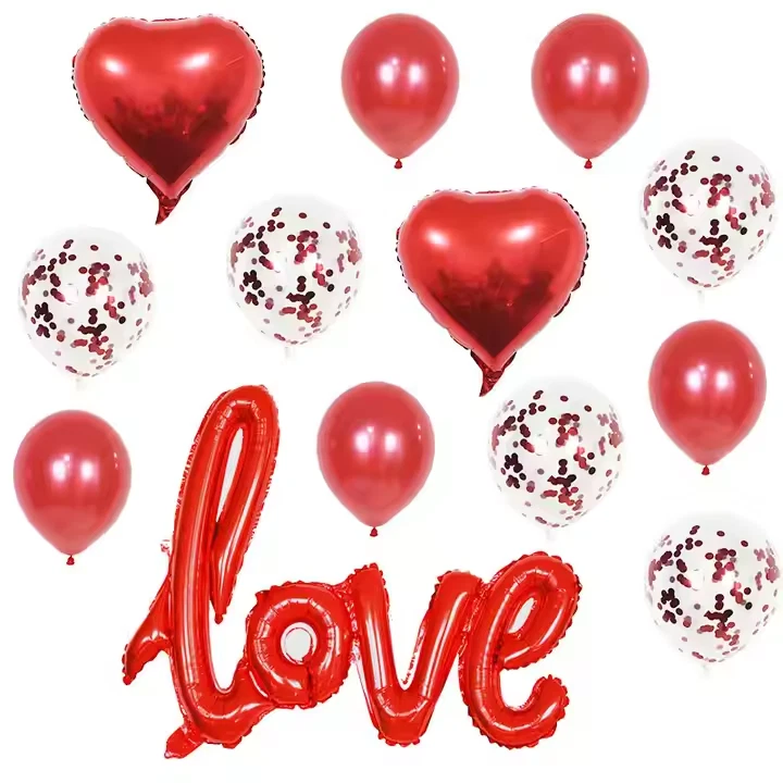 KLYNE Red Love Heart Foil Balloons Valentine Day Party Decoration (13 Piece Set, 30 in) 2wuik