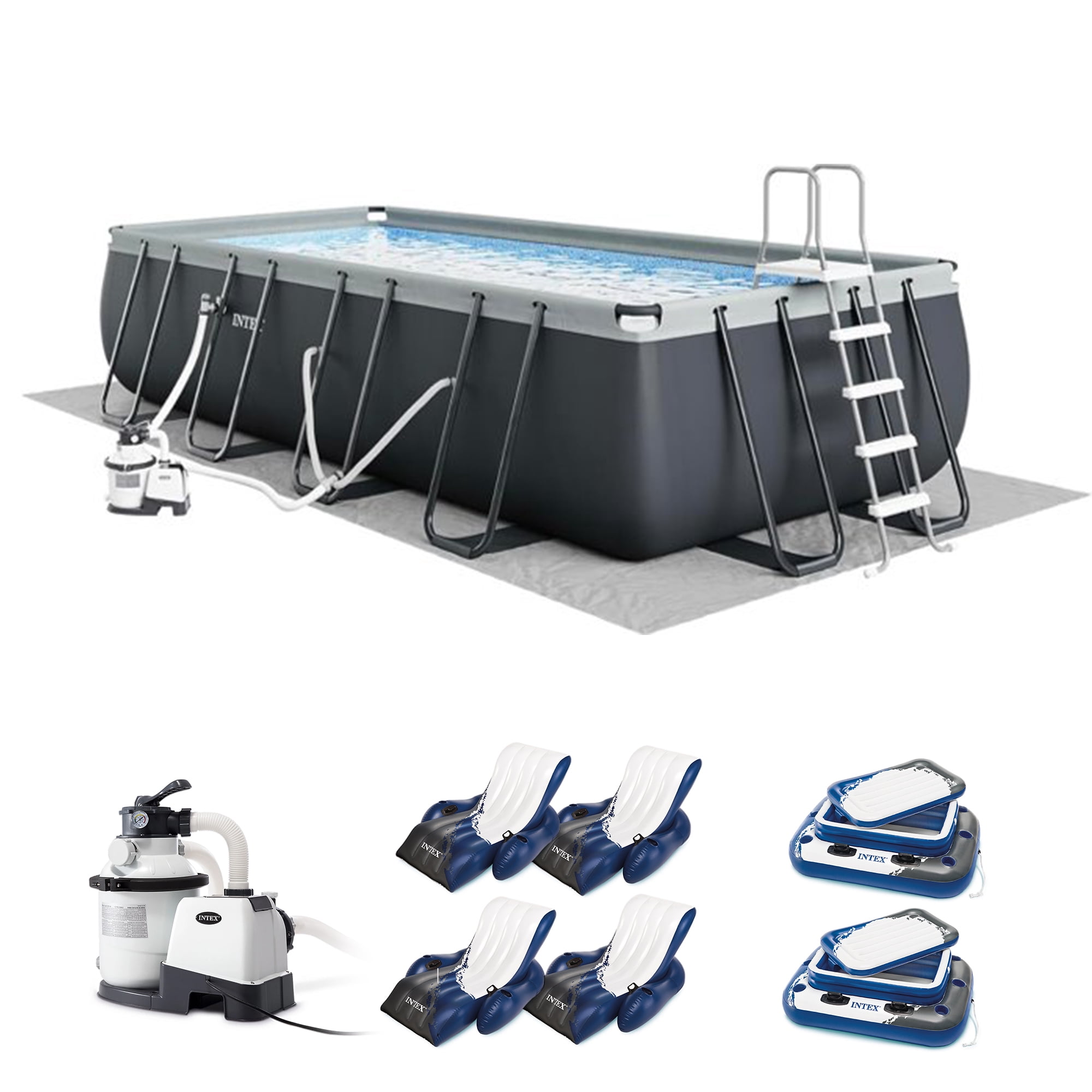 Intex Ultra XTR Above Ground Pool Set with Floating Recliners and Beverage Coolers (18 ft x 9 ft x 52 in) kowb6