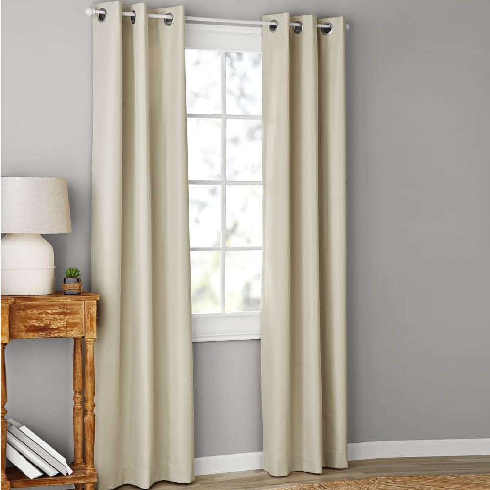 Mainstays Olan Blackout Curtain Panel Pair, Textured Solid Room Darkening Drapes (Beige, 37 in x 84 in, 2-Pack) 1efe6