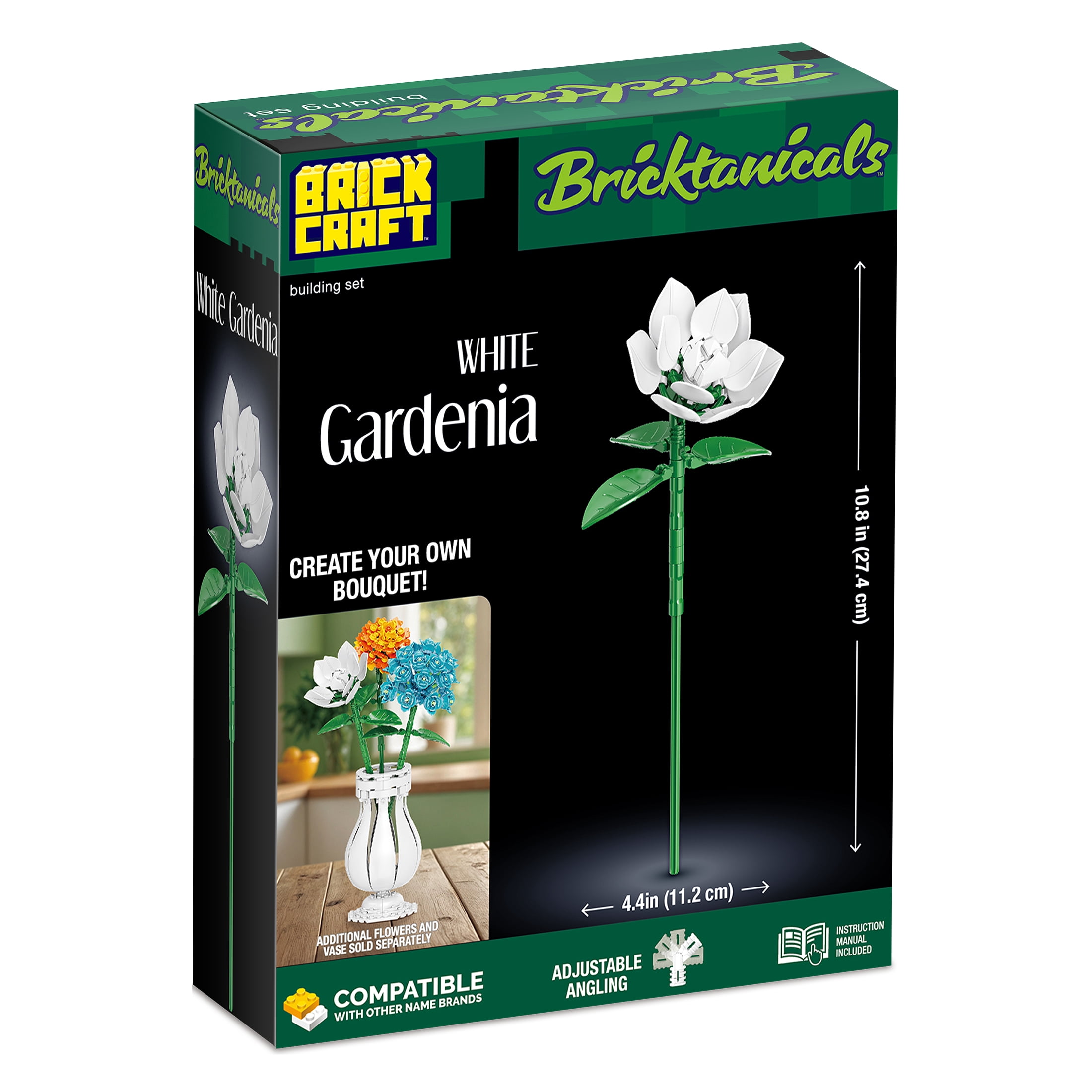Brickcraft White Gardenia Building Kit (Bricktanicals Collection, Elegant Floral Display, 47-Piece Set) ervct