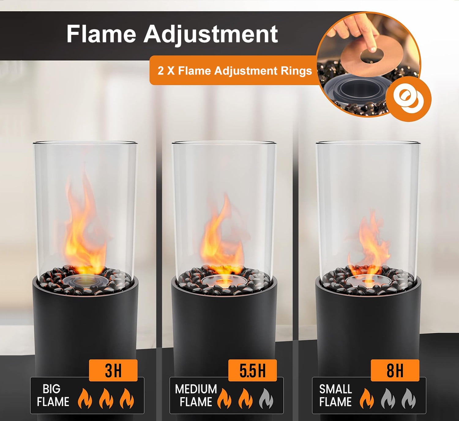 CROWN FIRE Standing Fire Pit with Decorative Stones (Black, 12 in) jepui