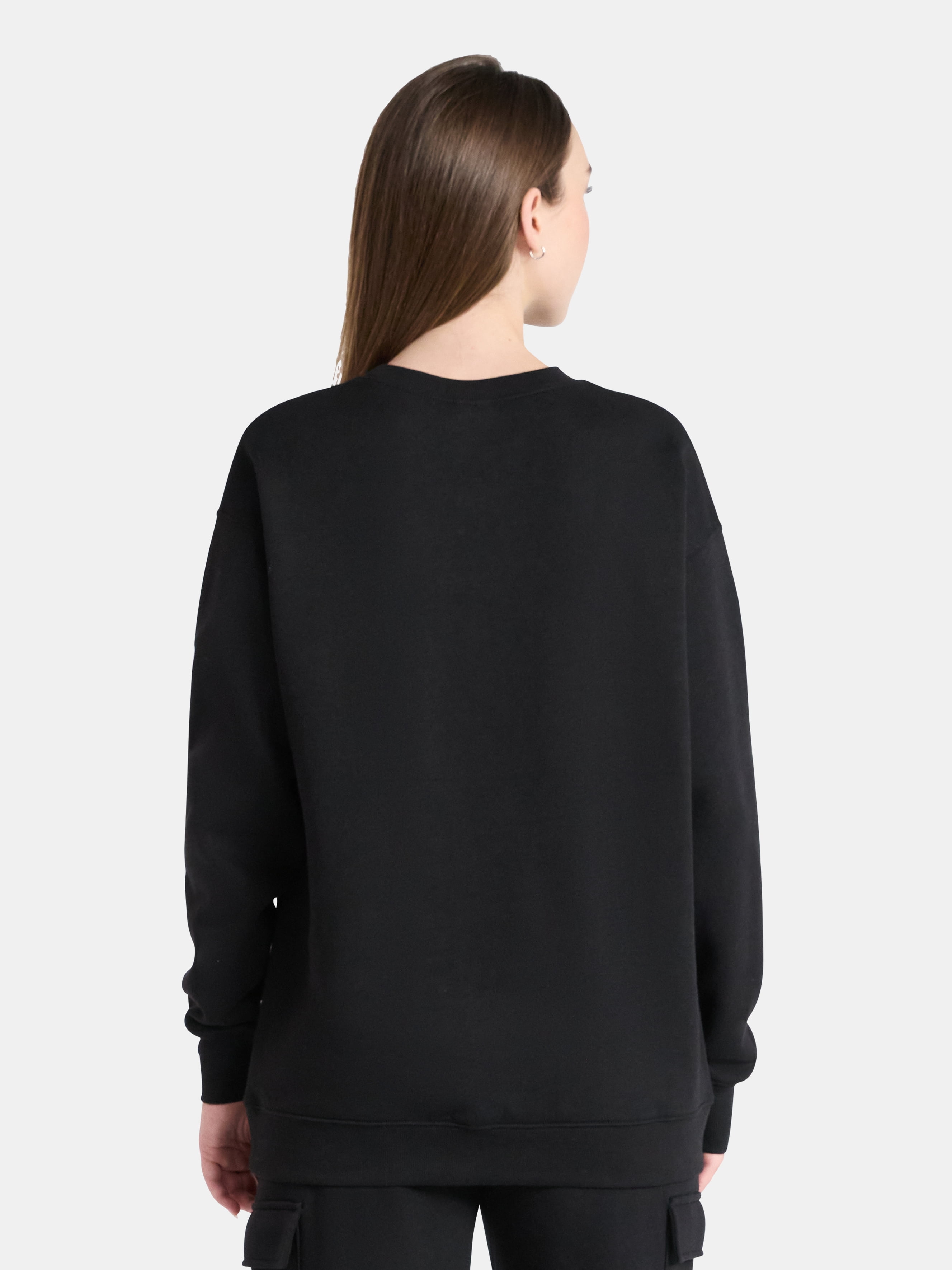 No Boundaries Women's Fleece Oversized Crewneck Sweatshirt (Black, S) kv7rt