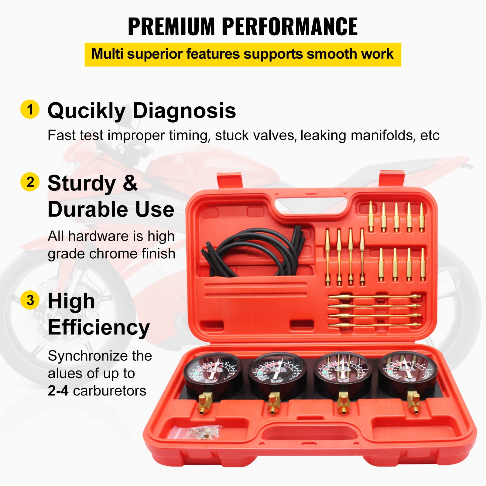 KFFKFF Carburetor Synchronization Tool Kit with 4 Precision Gauges and Carrying Case (4-Piece Set) 0rse8