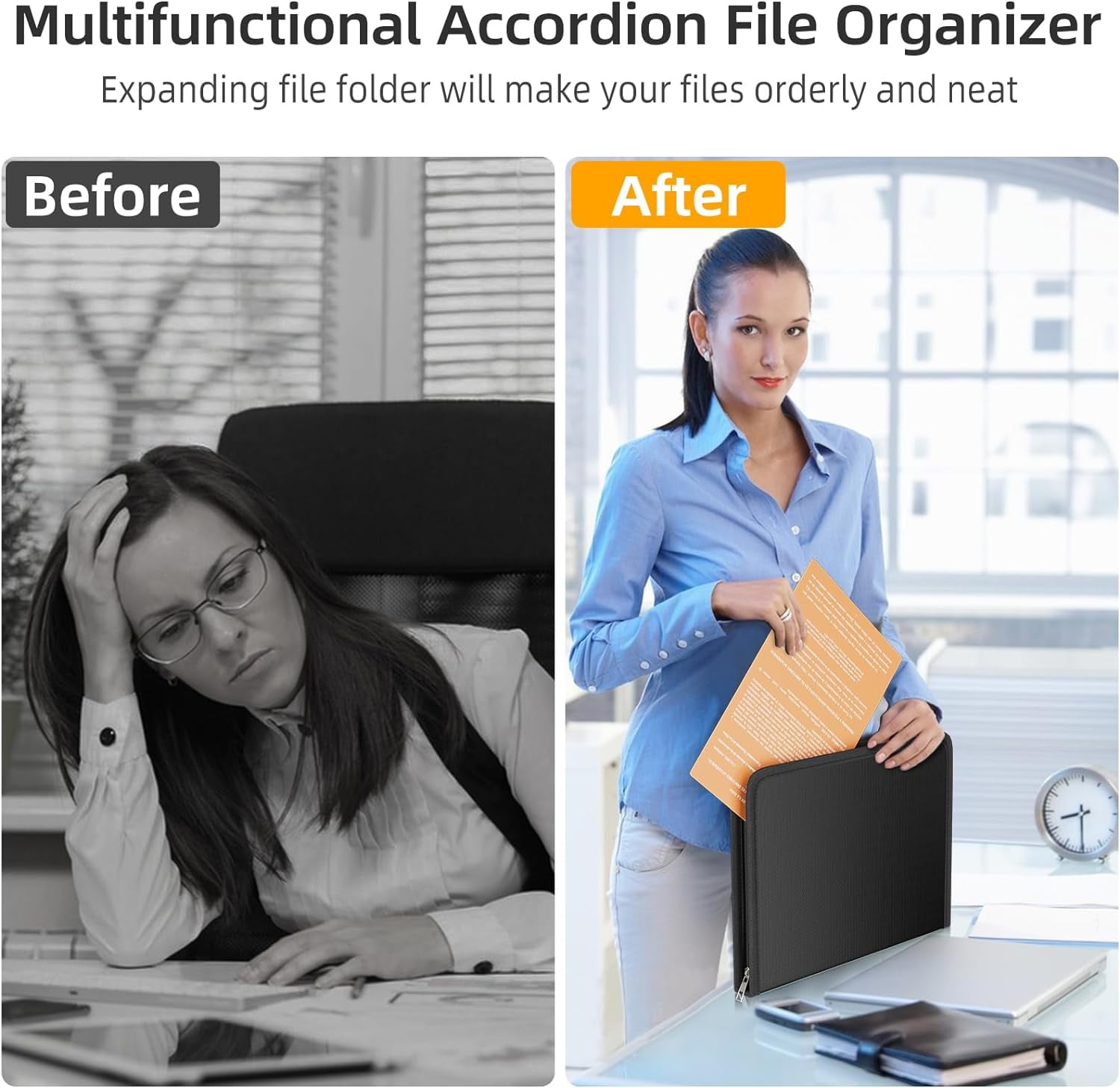 Gijjgole Fireproof Accordion File Organizer (Black, 14.17 in x 10.63 in x 1.57 in) 5c0a1