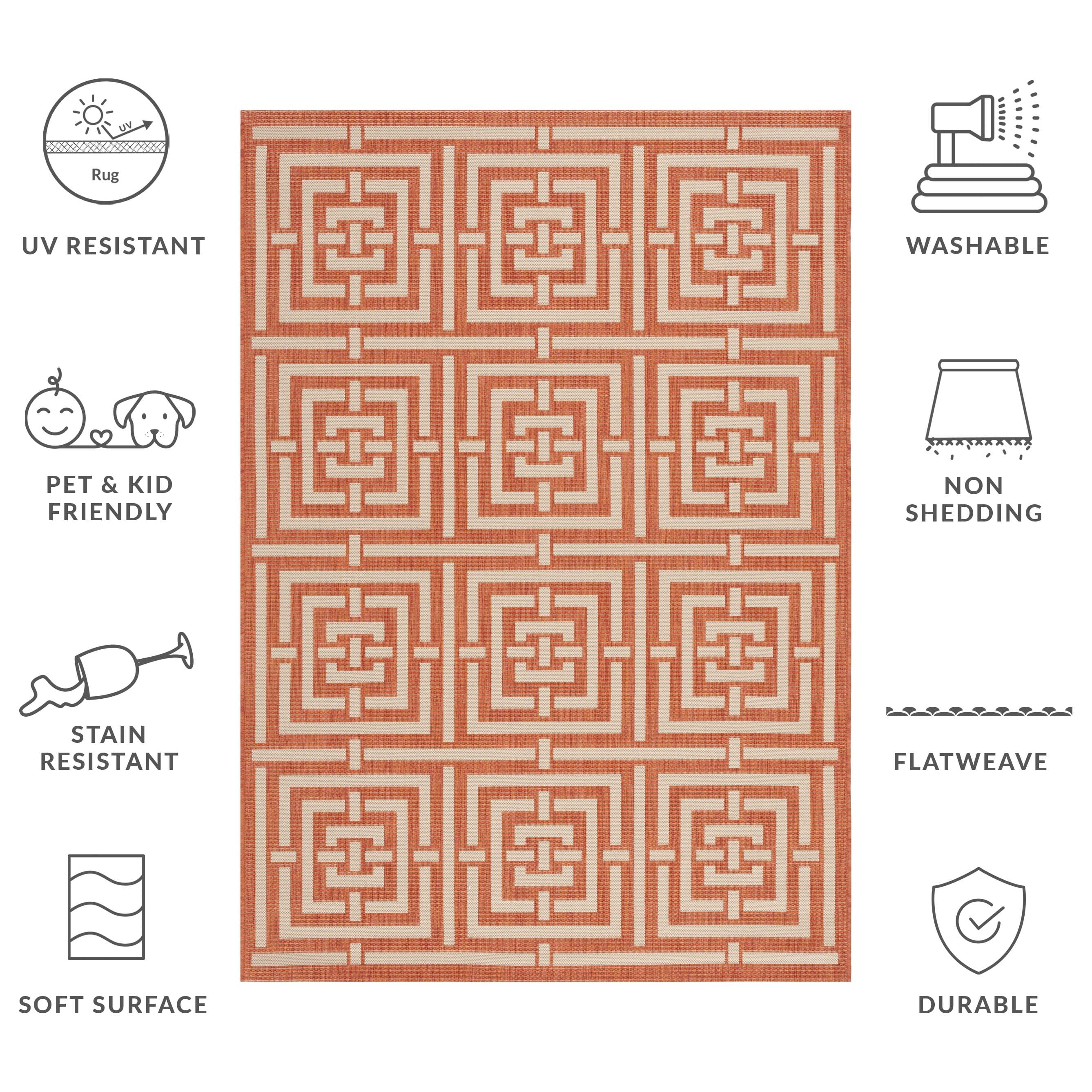 Safavieh Courtyard Ariana Geometric Indoor/Outdoor Area Rug (Terracotta/Cream, 5 ft 3 in x 7 ft 7 in) knixq