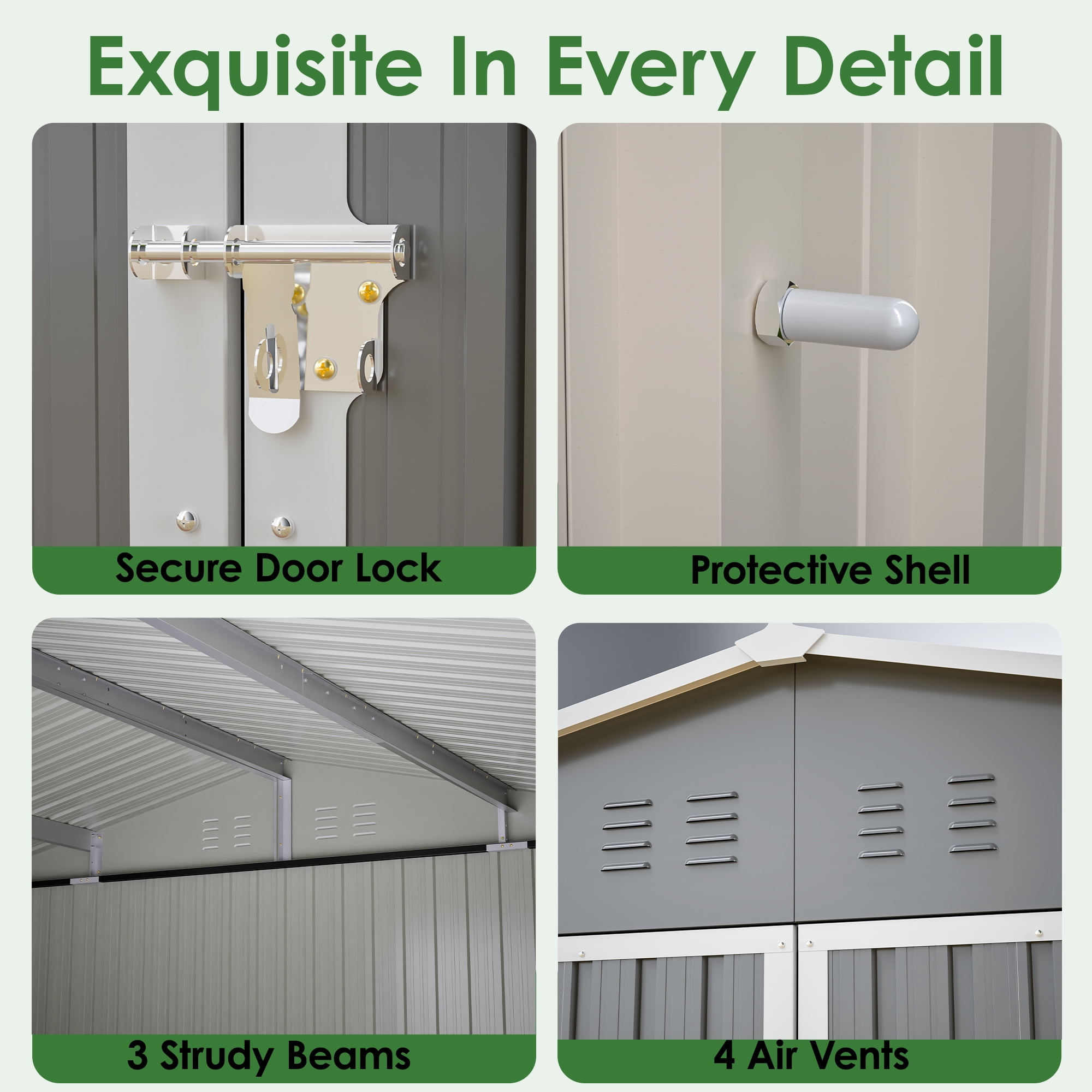 LZBEITEM Outdoor Storage Metal Shed, Galvanized Steel Garden Tool House with Floor Frame Kit and Lockable Doors (Gray, 11 x 13 ft) rda6a