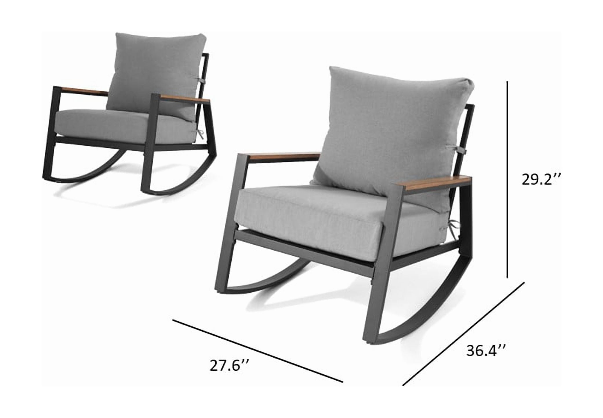 Better Homes & Gardens Marlow Outdoor Patio Rocking Chairs (Black Frame/Gray Cushion, 2-Pack) 2lx7x