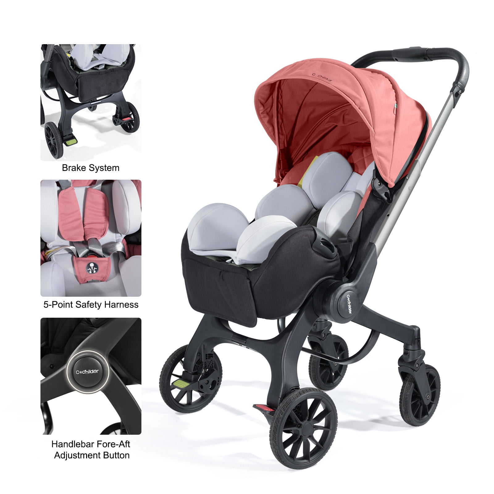 Cochildor Citi 2.0 Pro Baby Stroller, Parent-Facing with 3 Modes, Adjustable Handle, Lightweight Foldable Design (Pink, 23.55 lb) 570sp