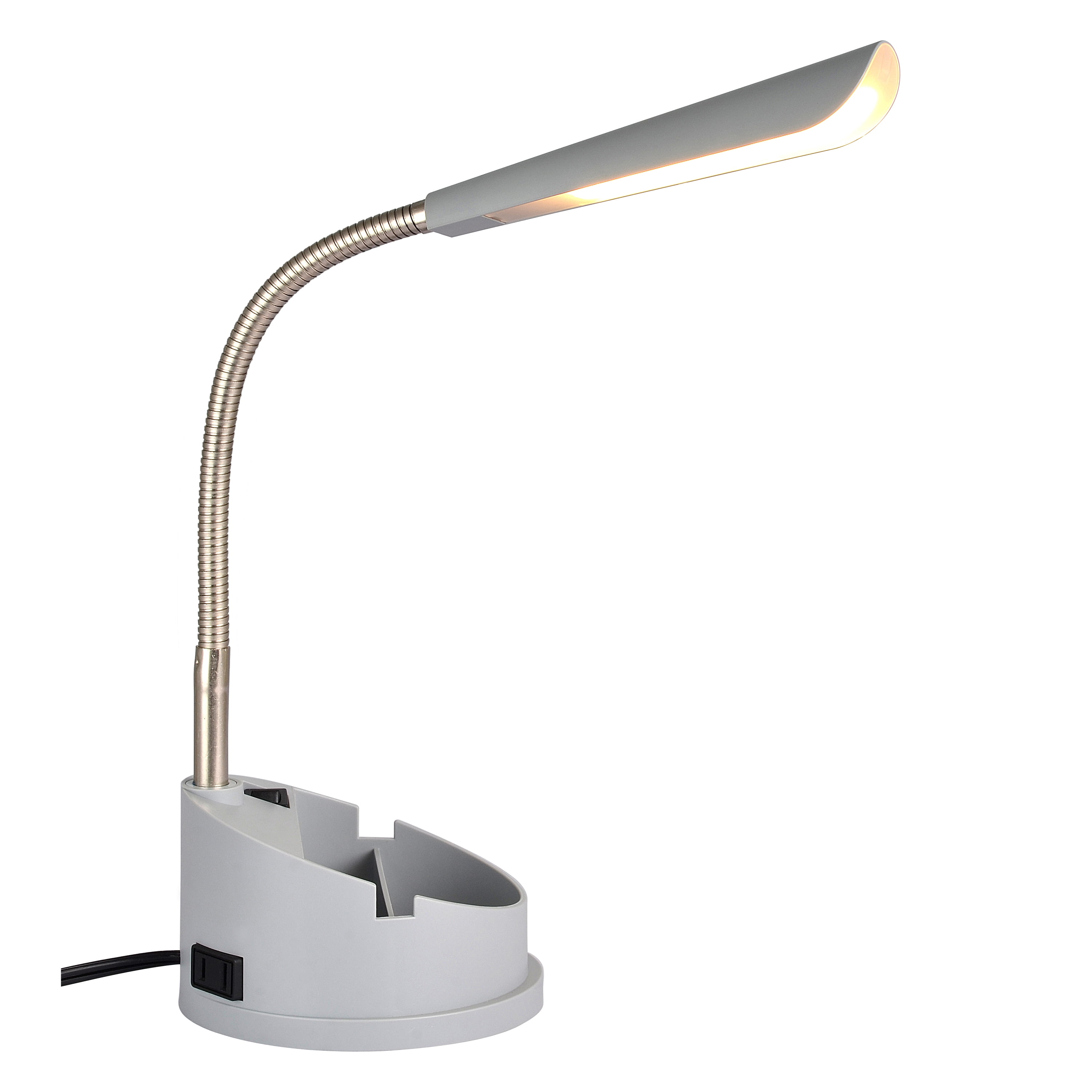 Mainstays LED Gooseneck Desk Lamp with Integrated Power Outlet (Gray, 16.25 in) lw4ul