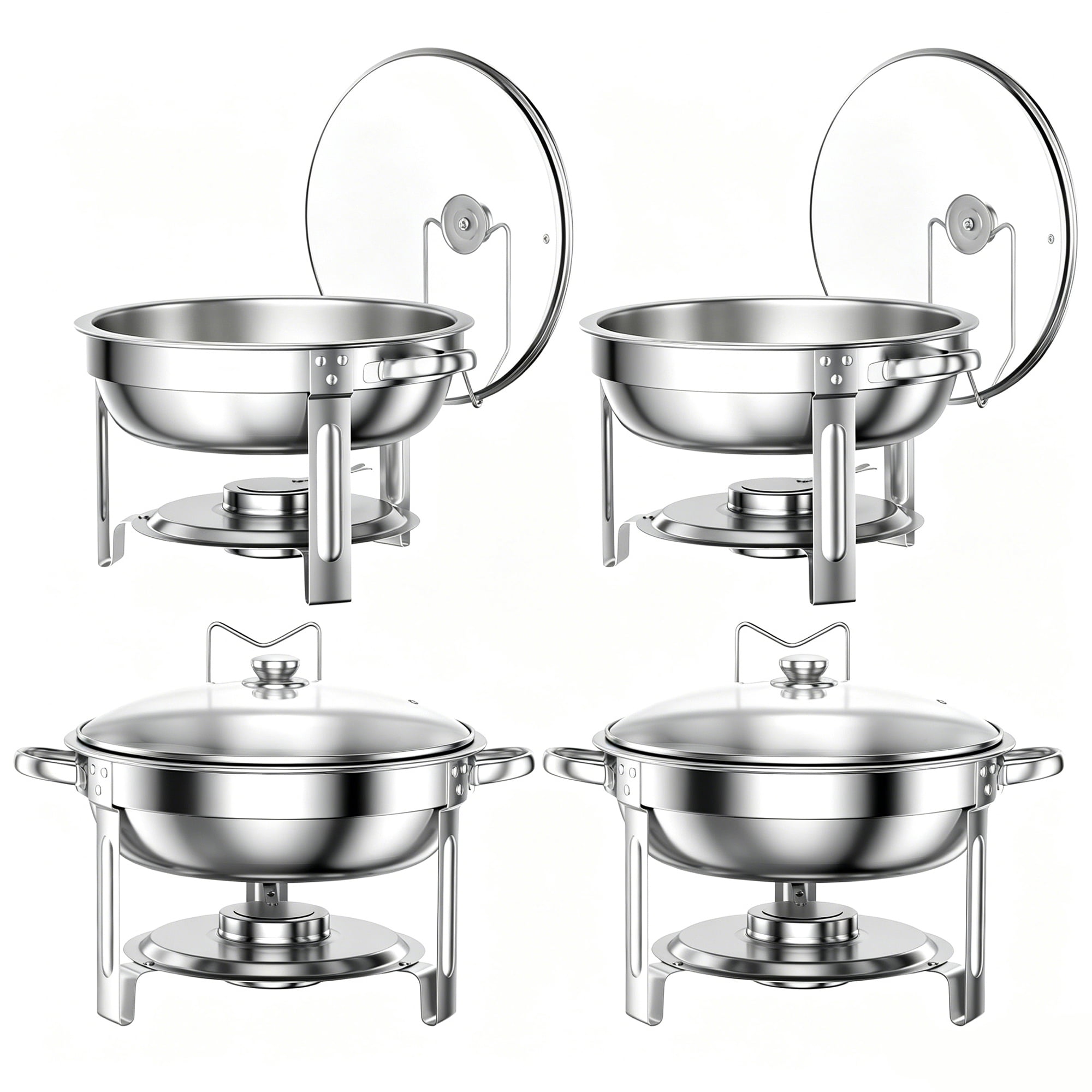 TINANA Stainless Steel Chafing Dish Buffet Set with Glass Lid and Lid Holder (Silver, 5 qt, 4 Pack) hxdin