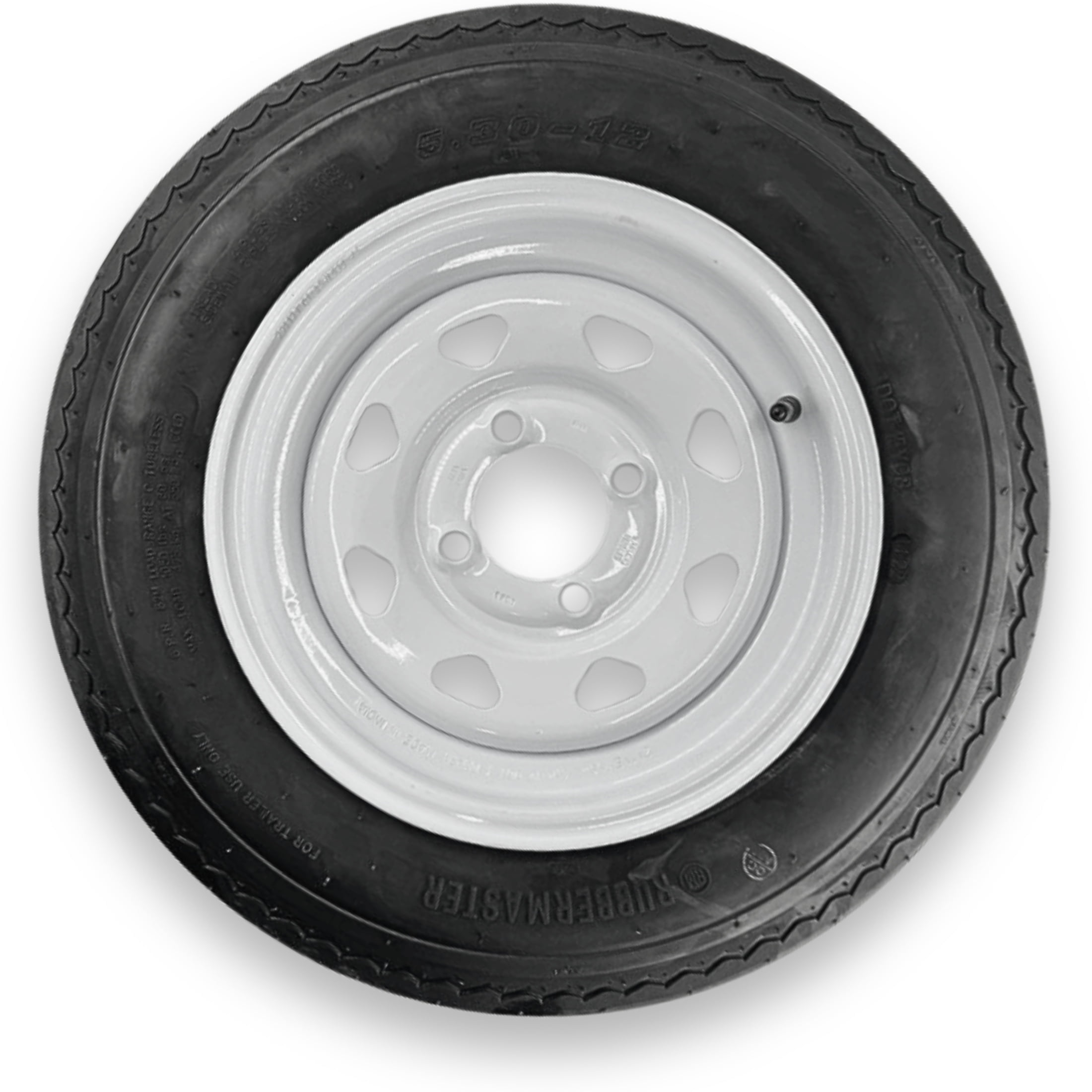 RubberMaster 5.30-12 4 Ply Highway Rib Tire and Wheel Assembly (White, 4 on 4 Bolt Pattern) tb3nr