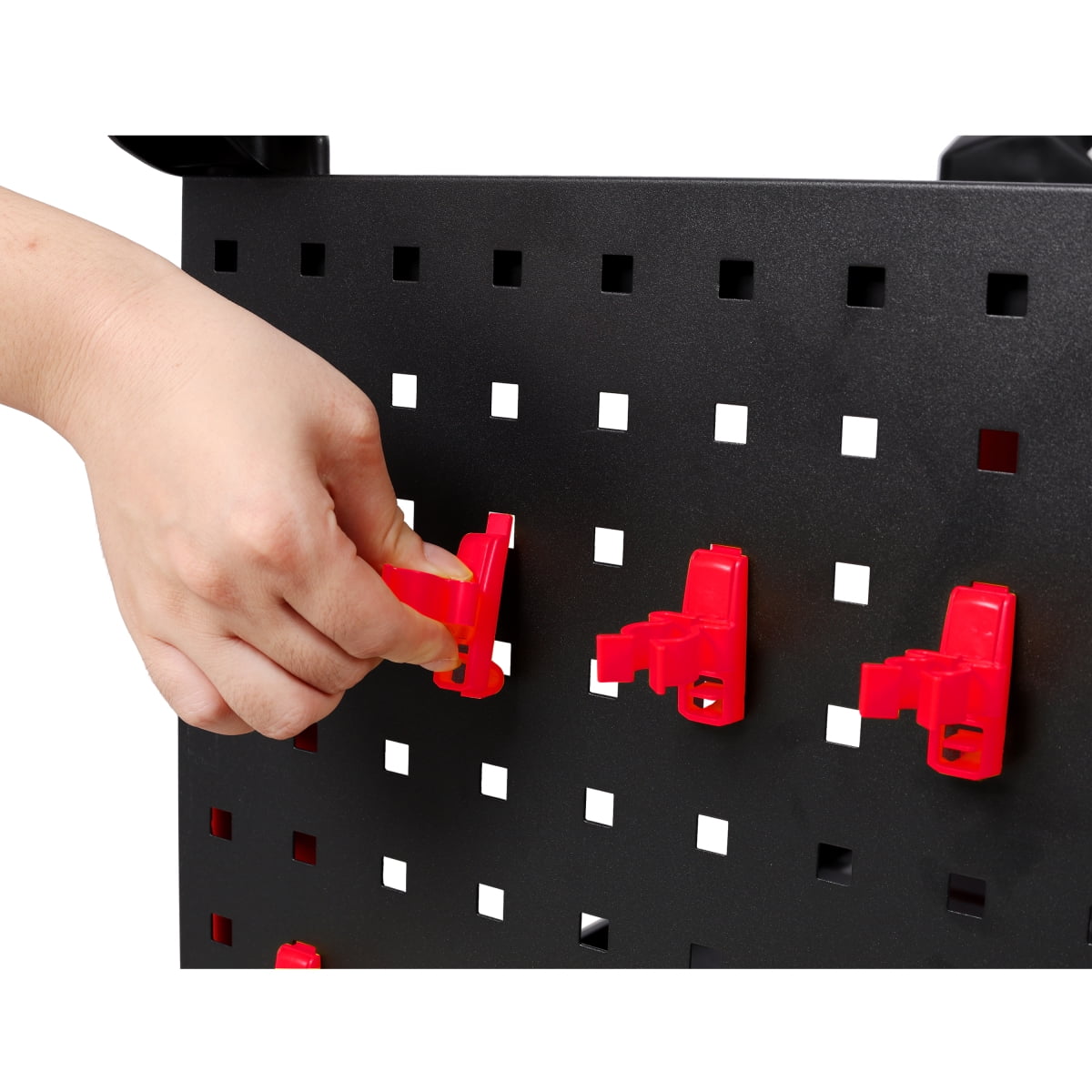 LuckyNote 3-Tier Rolling Auto Detail Cart with Pegboard and Hanging Bucket (Red and Black, 300 lb Capacity) 04so6