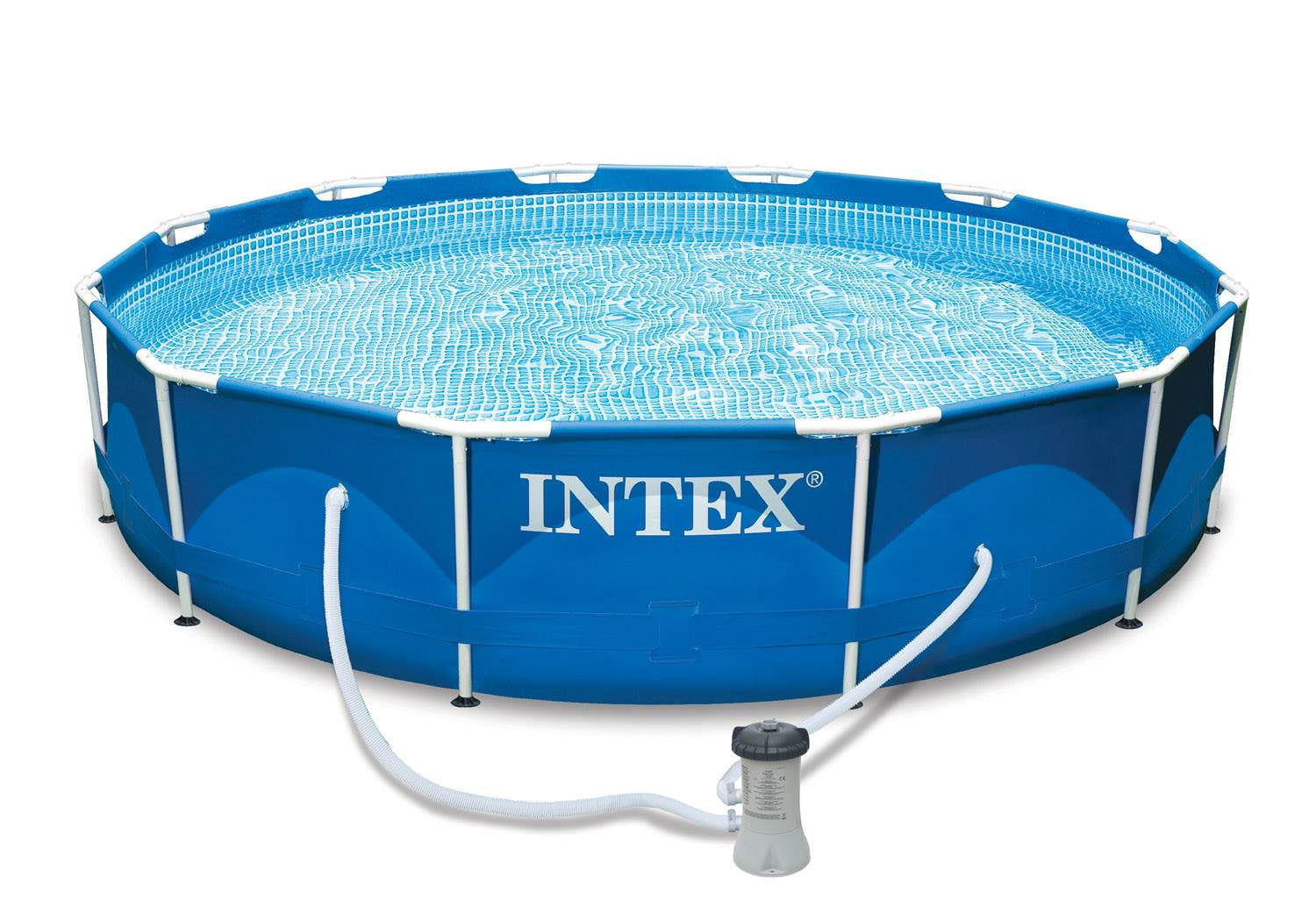 Intex Metal Frame Above Ground Round Family Swimming Pool Set with Filter Pump (Blue, 12 ft x 30 in) 4xd01