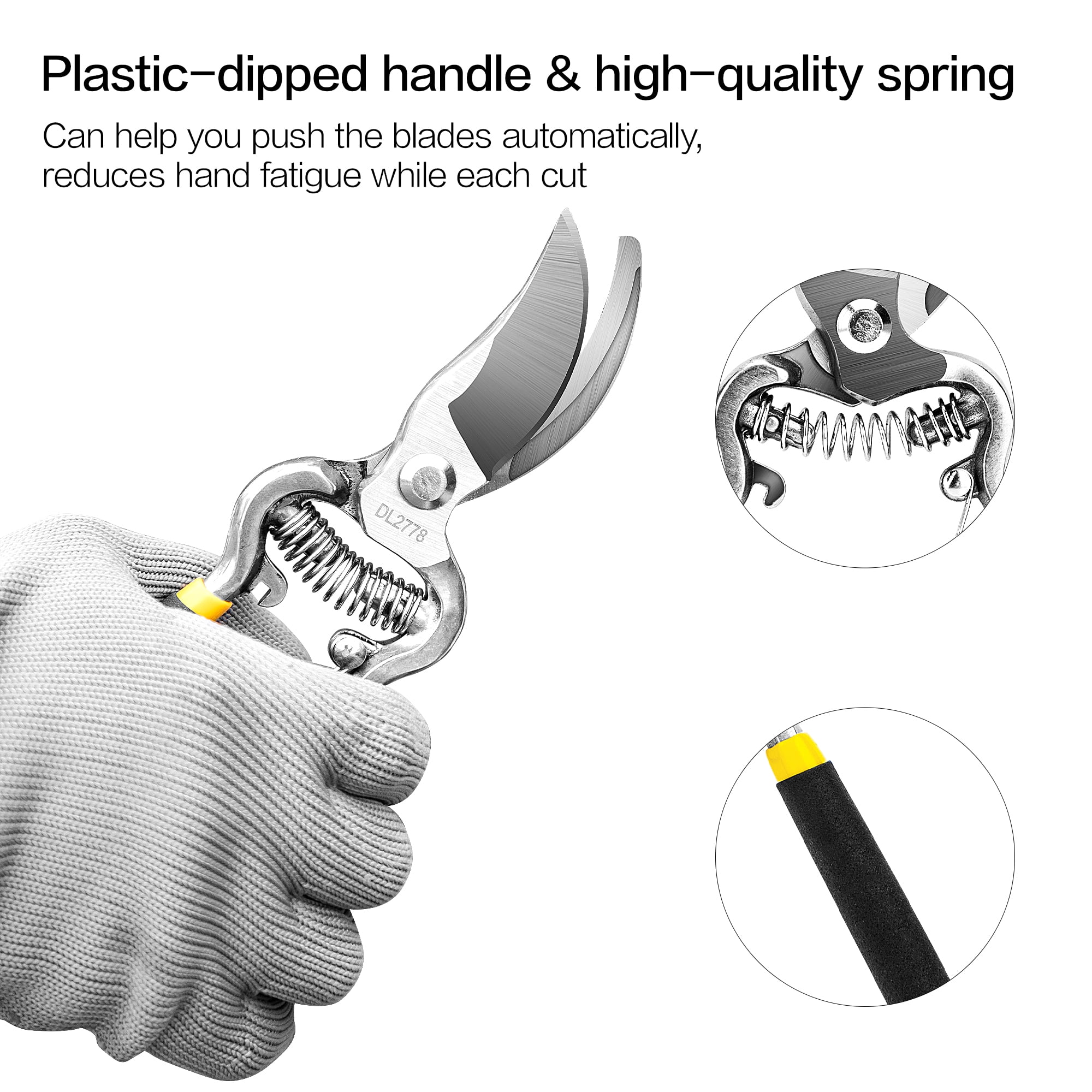 Deli Bypass Pruning Shears, Ergonomic Gardening Clippers for Plants and Flowers (Black, 8 in) fff97