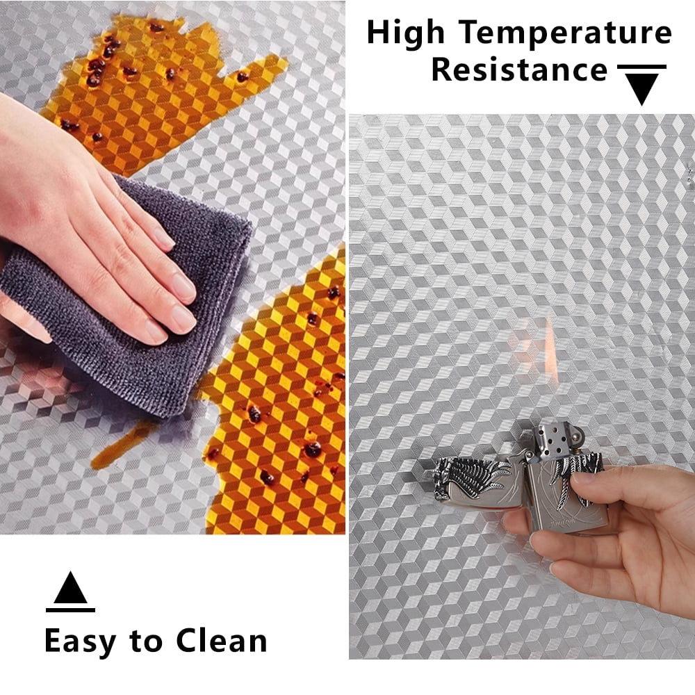 proprodiudiu Kitchen Backsplash Wallpaper Oil-Proof Heat-Resistant Aluminum Foil Peel and Stick Contact Paper (Clear, 23.6 in x 196 in) ebmk3