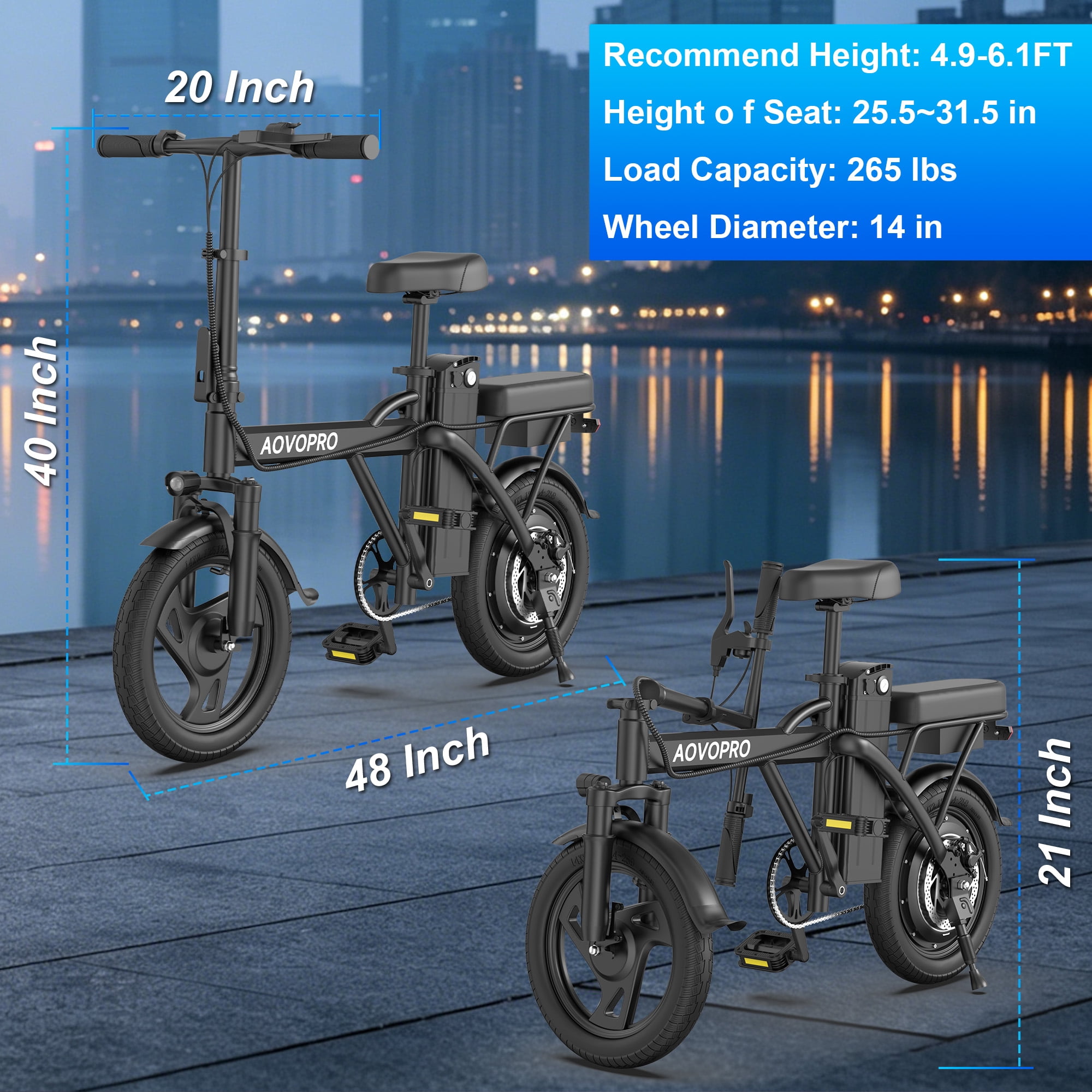 AOVOPRO AHT14 Electric Bike 500W 48V, Foldable Mini Ebike for City Commuting (Black, 14 in) i5p40