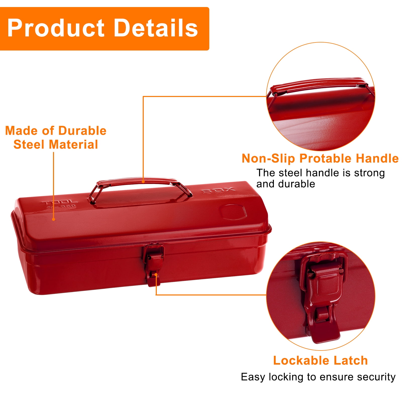 Uxcell Portable Steel Tool Box with Metal Latch Closure (Red, 14.2 in) 0c5wn