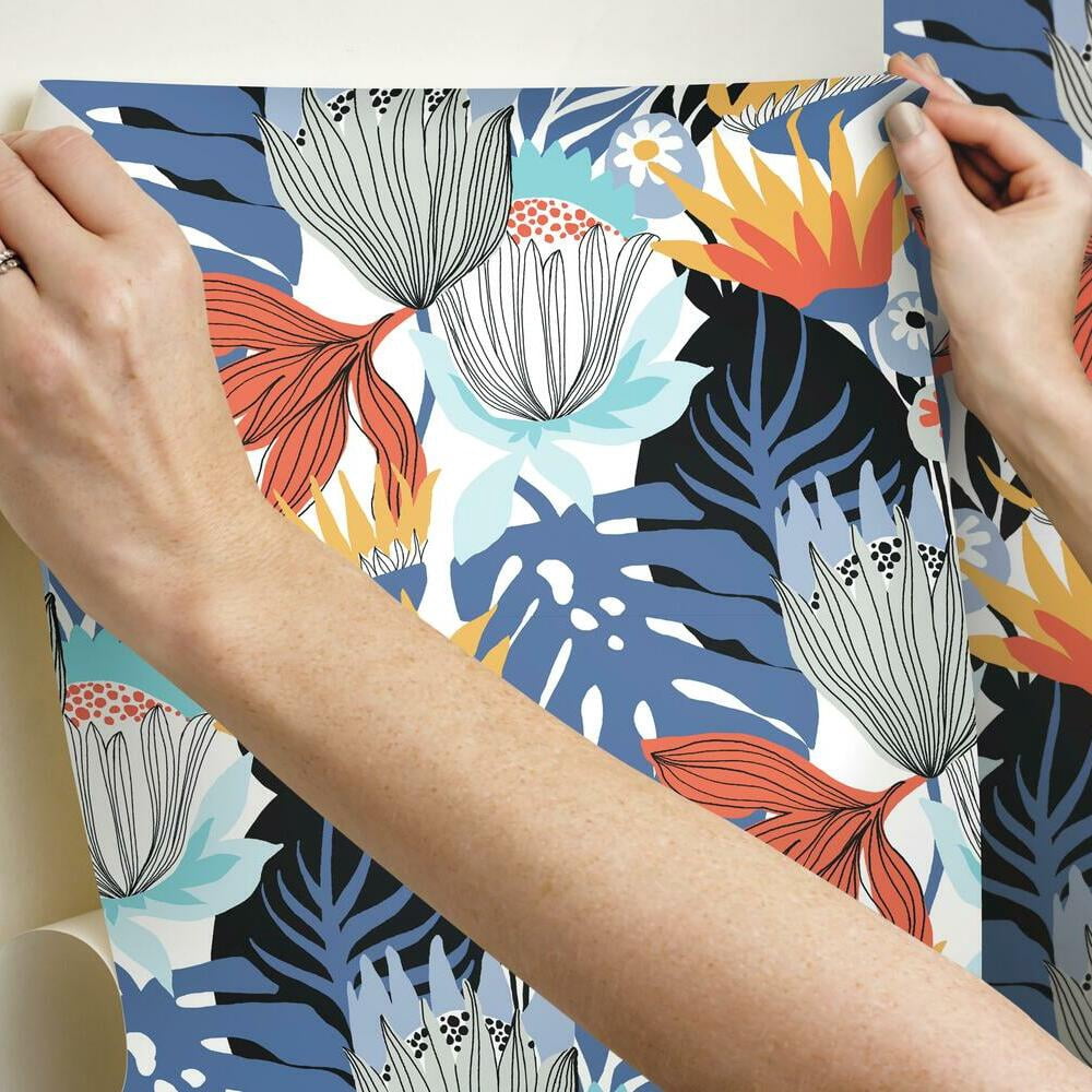 RoomMates Retro Tropical Leaves Peel and Stick Wallpaper (Pink, 20.5 in x 16.5 ft) jncuq