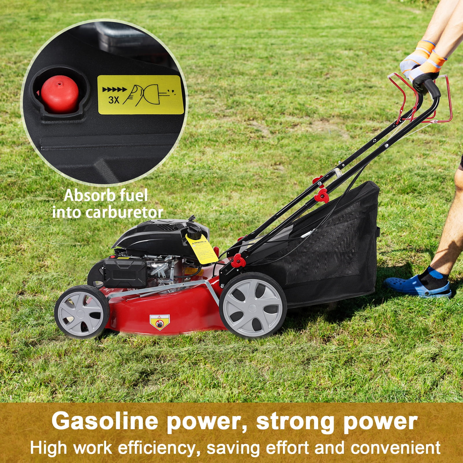 ziertyon 20-inch Self-Propelled Gas Lawn Mower, 141cc 4-Stroke Engine with 13.2 gal Grass Catcher (Red) 7rtt2