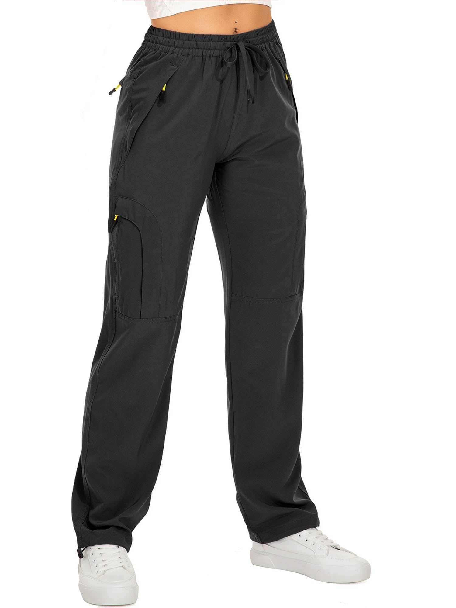 FEN AI Women's Cargo Hiking Pants Quick Dry Lightweight Water-Resistant Outdoor Trousers with Deep Pockets (Black, L) 20p23