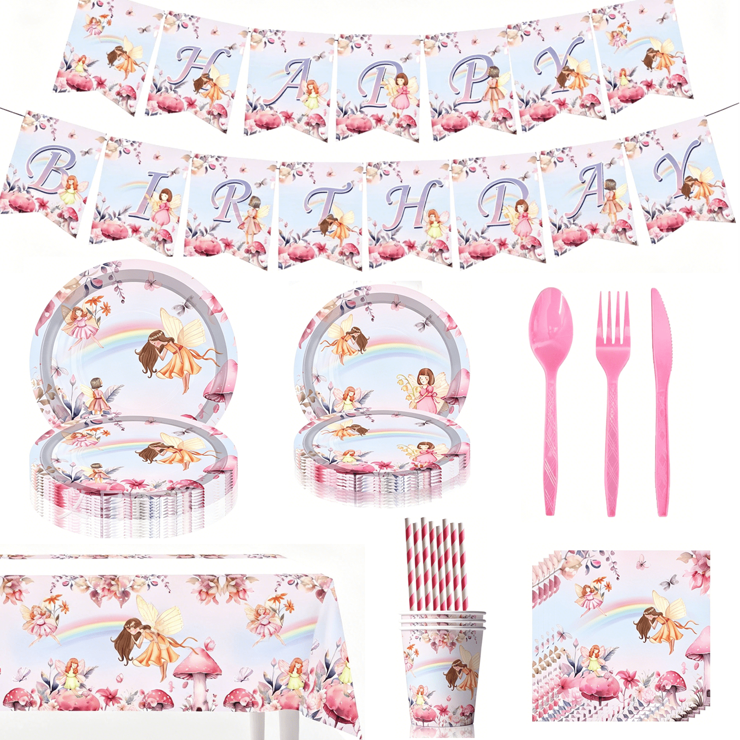 Fairy Party Supplies Enchanted Garden Birthday Tableware Set (Gold, 162-Piece) ioks6