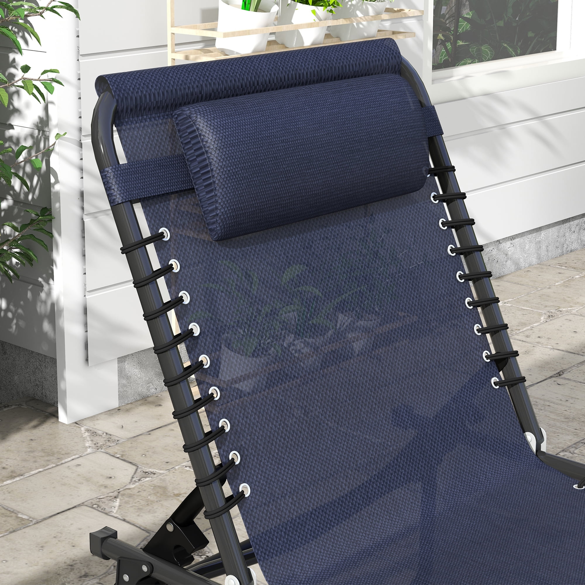 Outsunny 2-Piece Folding Reclining Chaise Lounge Set, Adjustable Outdoor Pool Chairs (Dark Blue, 77.5 in L x 22.75 in W x 11.75 in H) ji3mo