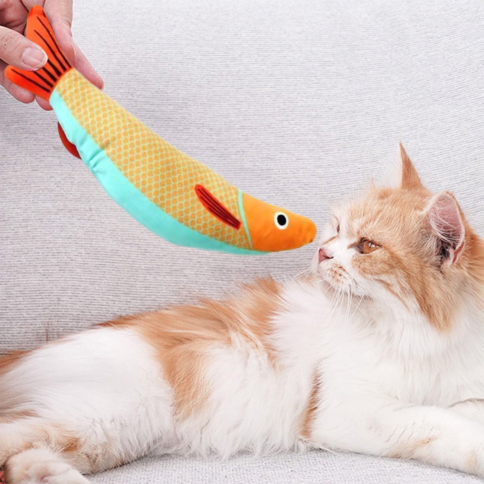 Leodye Catnip Fish Toys, Interactive Soft Plush Chew Toys with Rattle Sound for Indoor Cats (Yellow, 3-Pack) 2i2gt