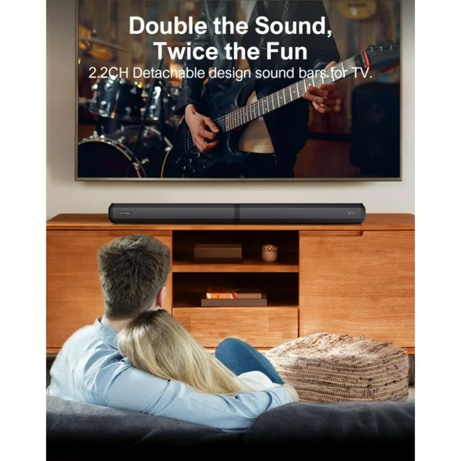 Ultimea 2.2ch Soundbar for TV, Detachable Bluetooth 5.3 Surround Sound System with Built-in Dual Subwoofer and Bassmax Technology (Black, 1 Unit) 4mvp4