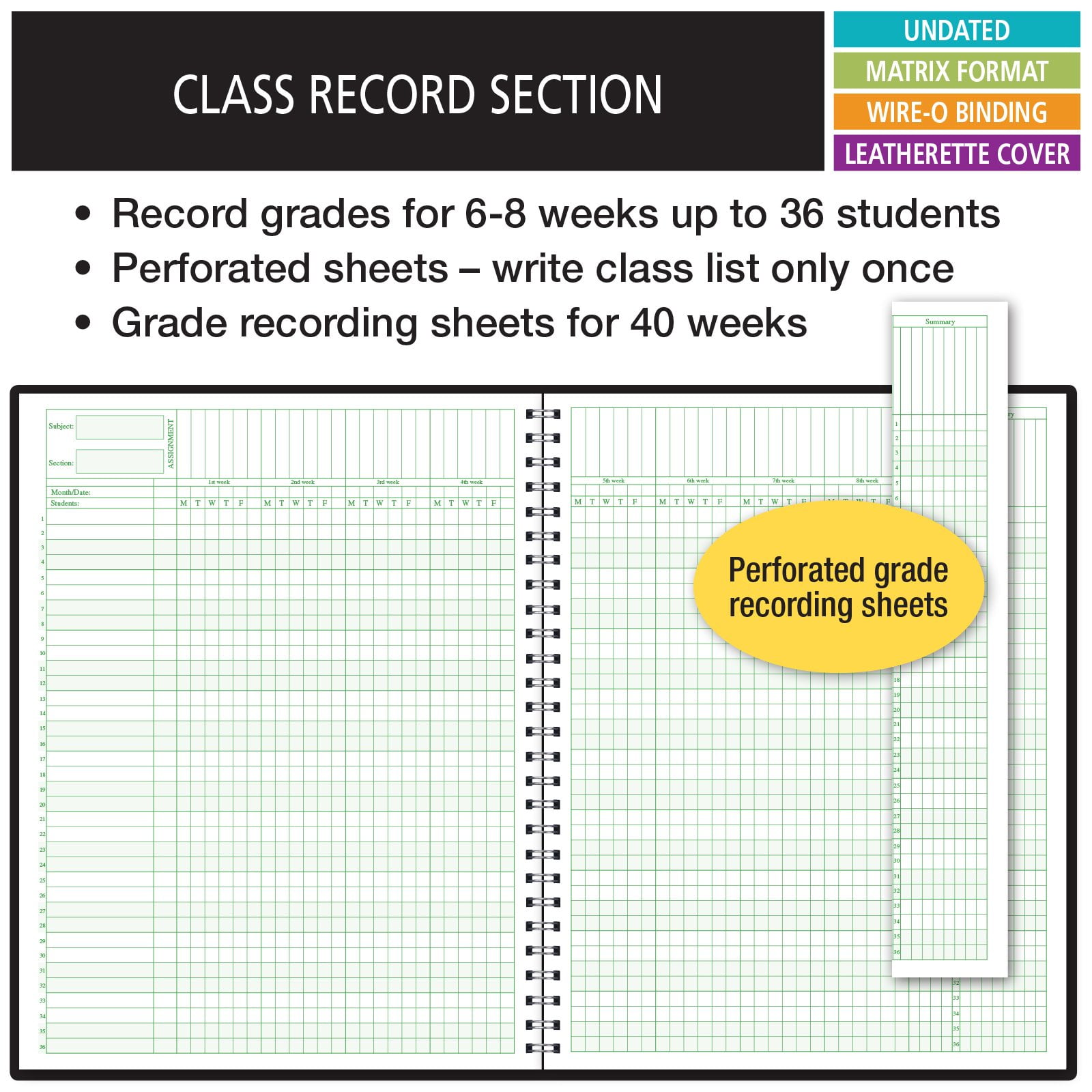 Elan Publishing Company Teacher Lesson Planner and Grade Book (Black, 8.5 in x 11 in) sy80l