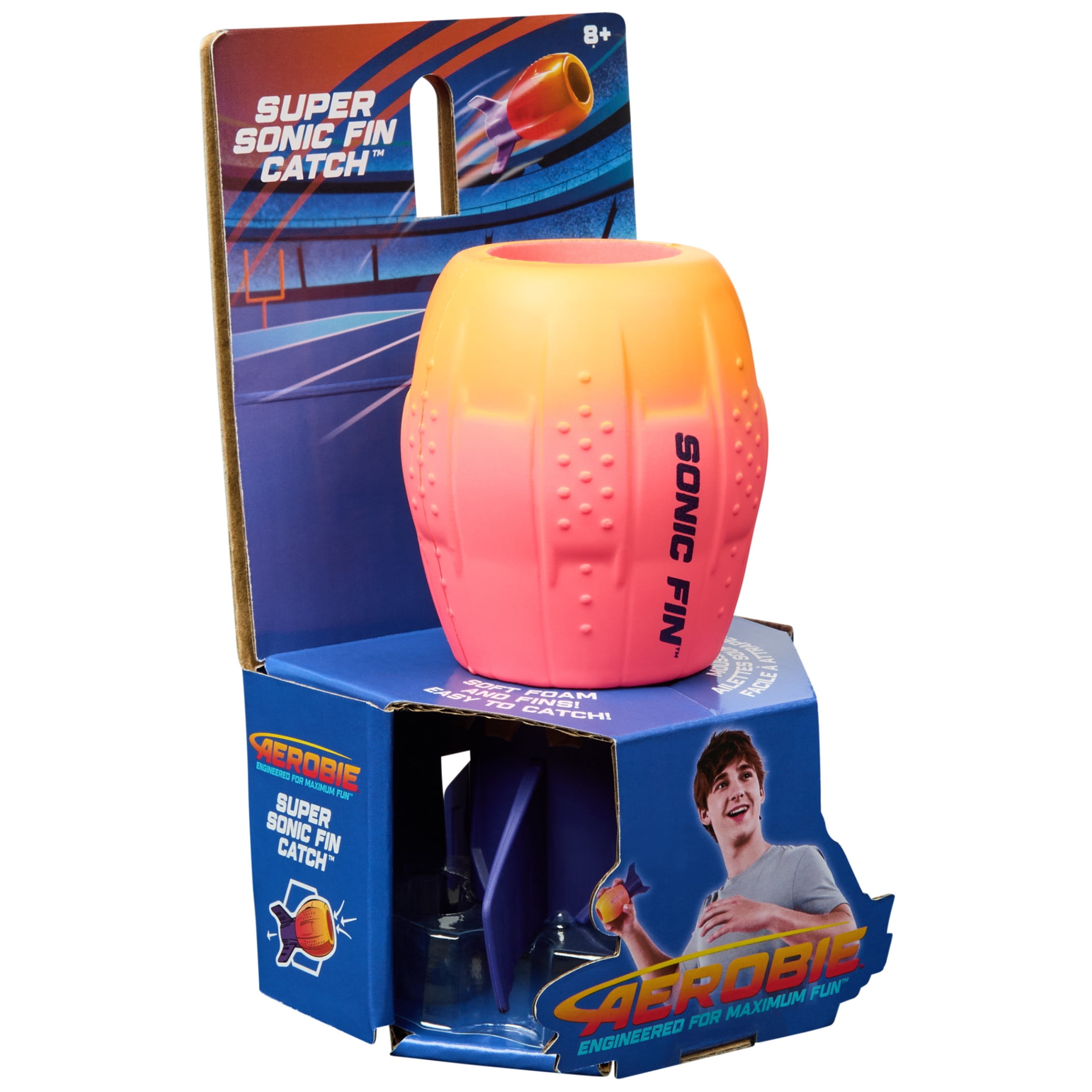 Aerobie Super Sonic Fin Catch Football, Gyroscopic Throwing Toy for Outdoor Play (Blue, 5.25 in) dr38e