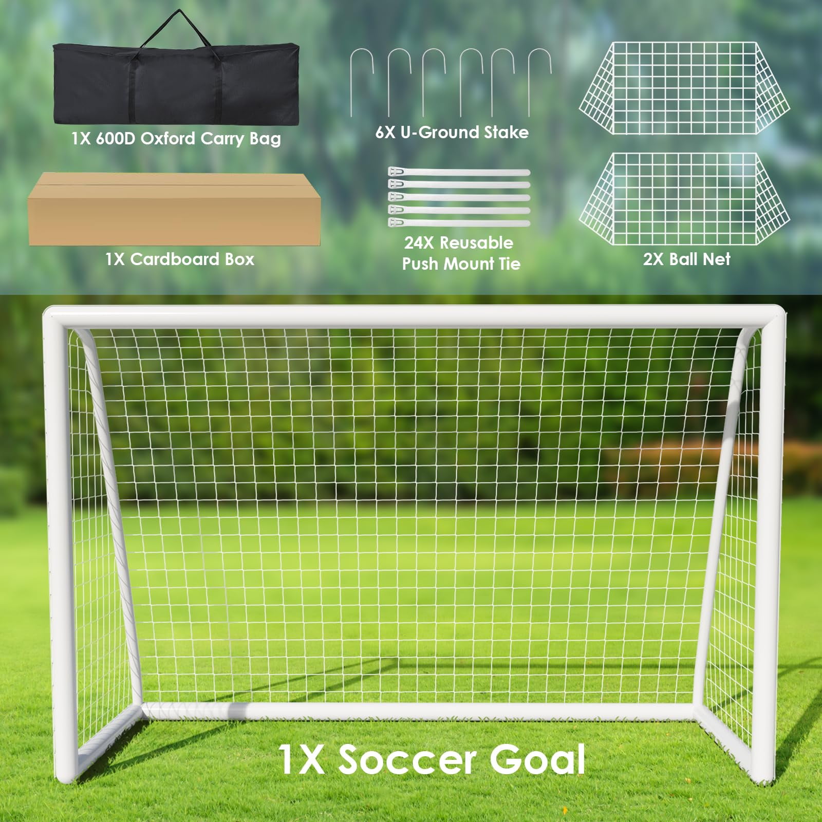 TLGREEN Portable Soccer Goal Net, Weatherproof UPVC Frame for Backyard Training (White, 10 ft x 6.5 ft) 2a3i0