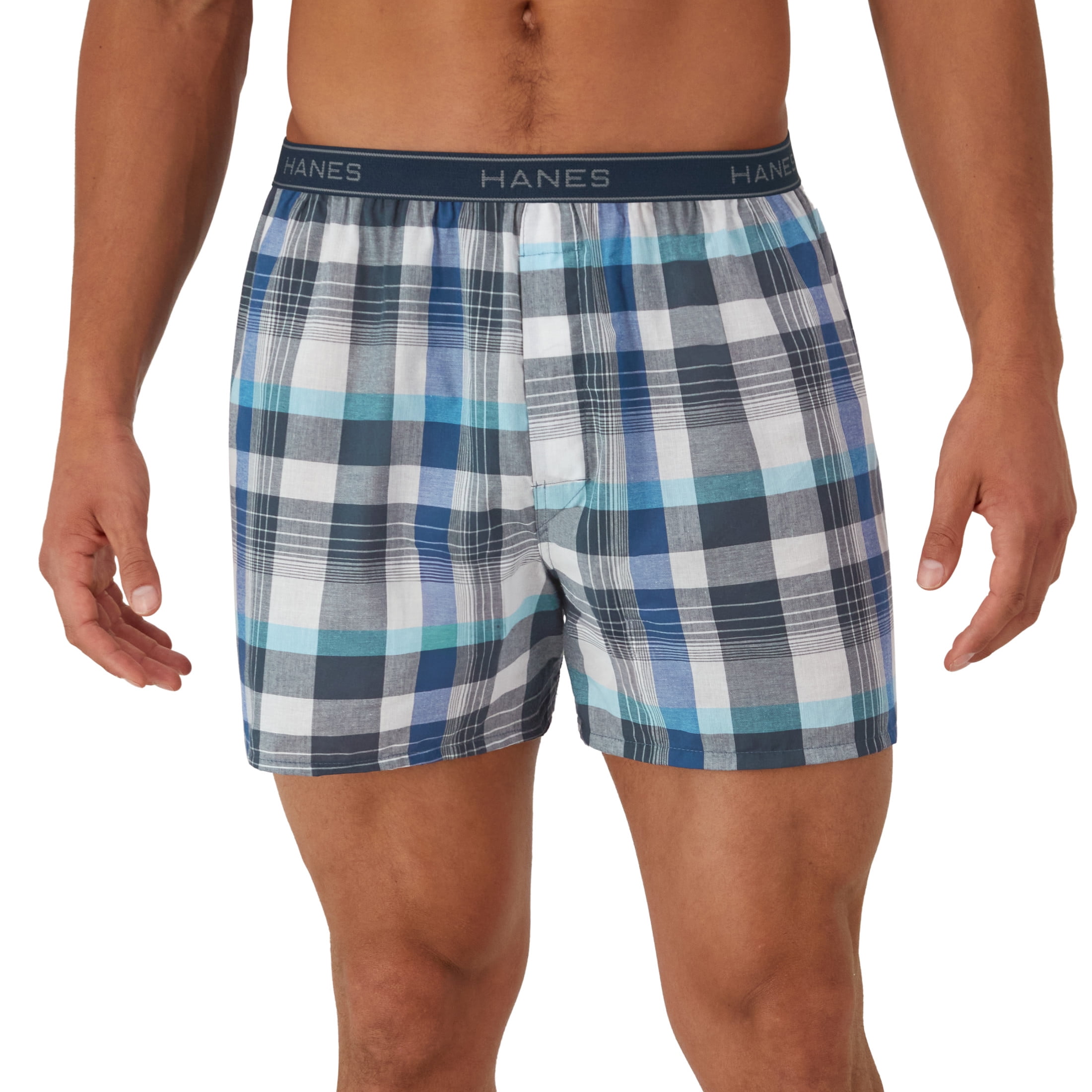 Hanes Men's Moisture-Wicking Boxer Underwear, Cotton Blend, Breathable Comfort (Blue, 10-Pack) 73tpv