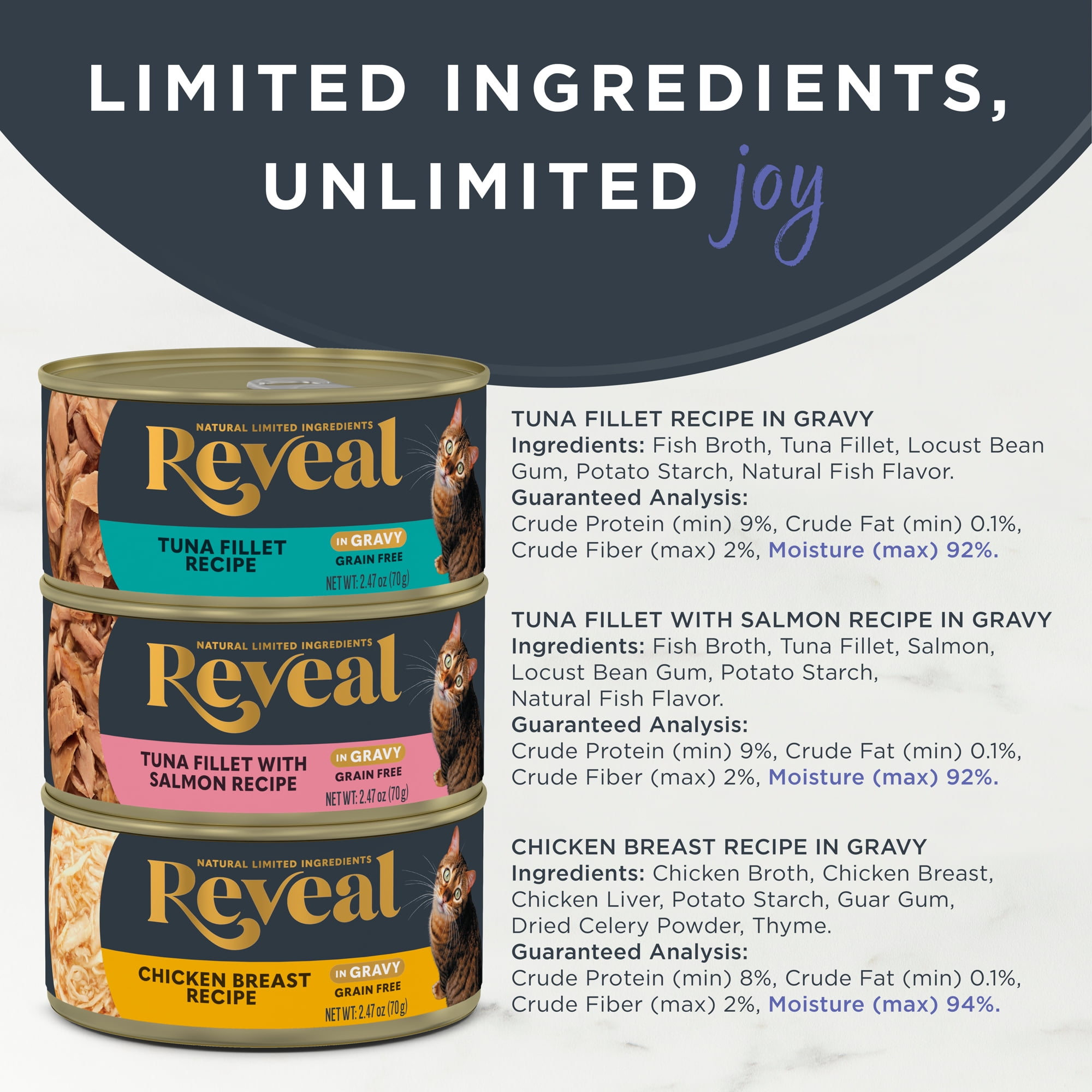 Reveal Natural Wet Cat Food, Fish & Chicken in Gravy Variety Pack (Multi-Flavor, 12 x 2.47 oz) x0era