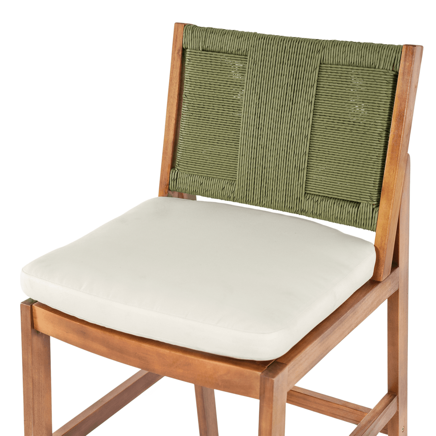 Tcbosik Outdoor Acacia Wood Bar Stools with Wicker Back and Cushions (Cream & Green, 2-Piece Set) sohbd