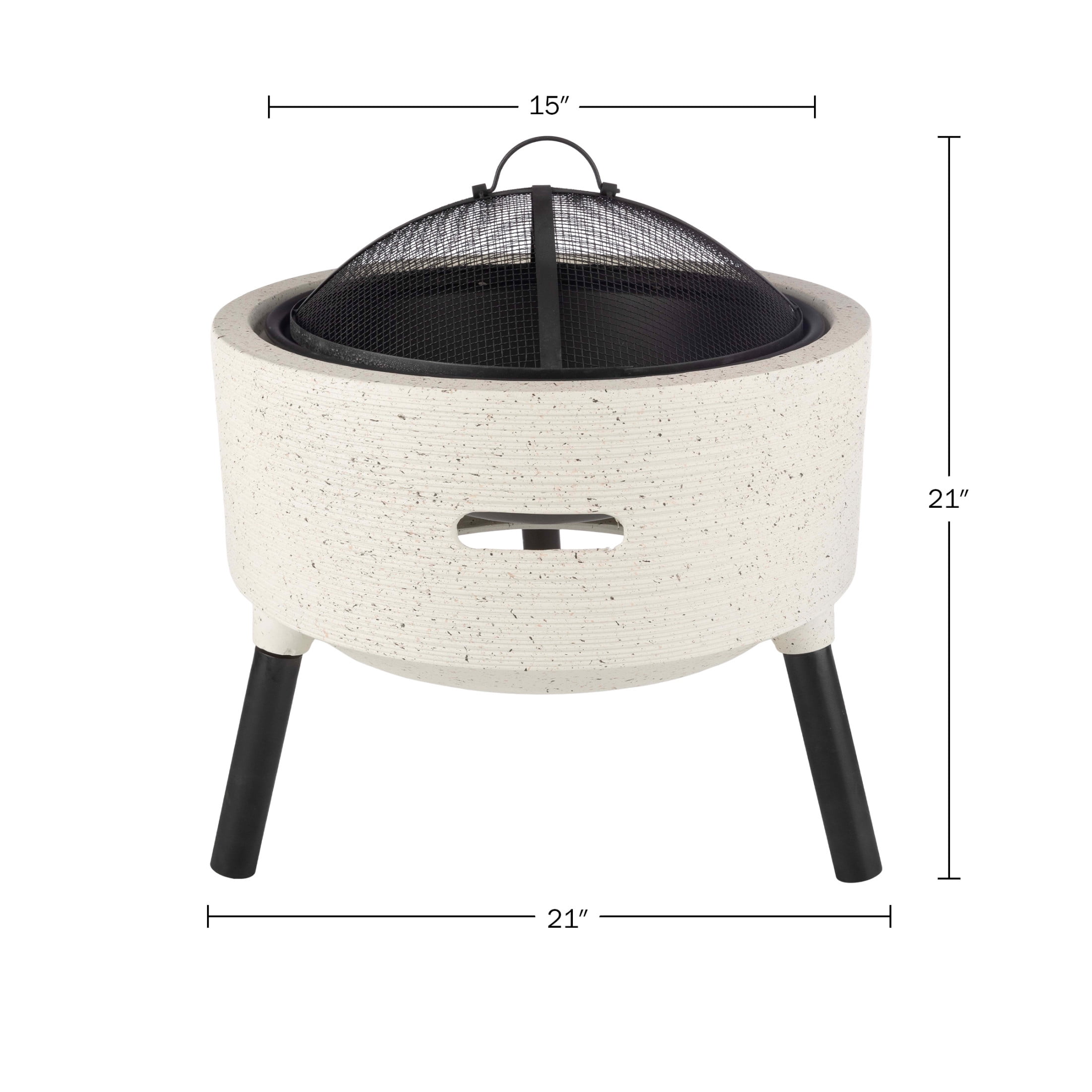 Pure Garden Round Outdoor Wood Burning Fire Pit with Spark Screen and Cover (Light Gray, 21 in) 84k1n