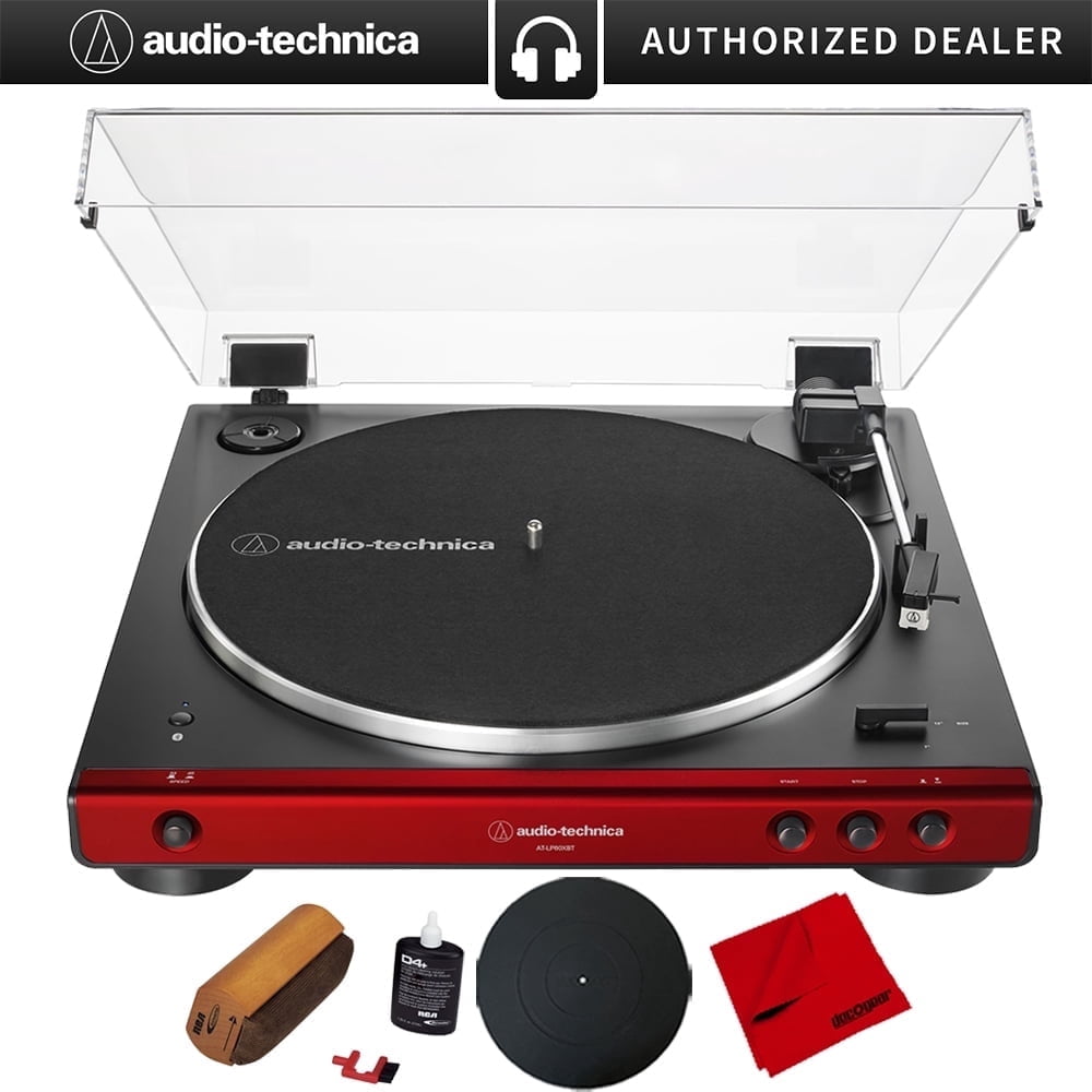 Audio-Technica AT-LP60XBT-RD Fully Automatic Bluetooth Stereo Turntable Bundle (Red, 12 in) o70wq