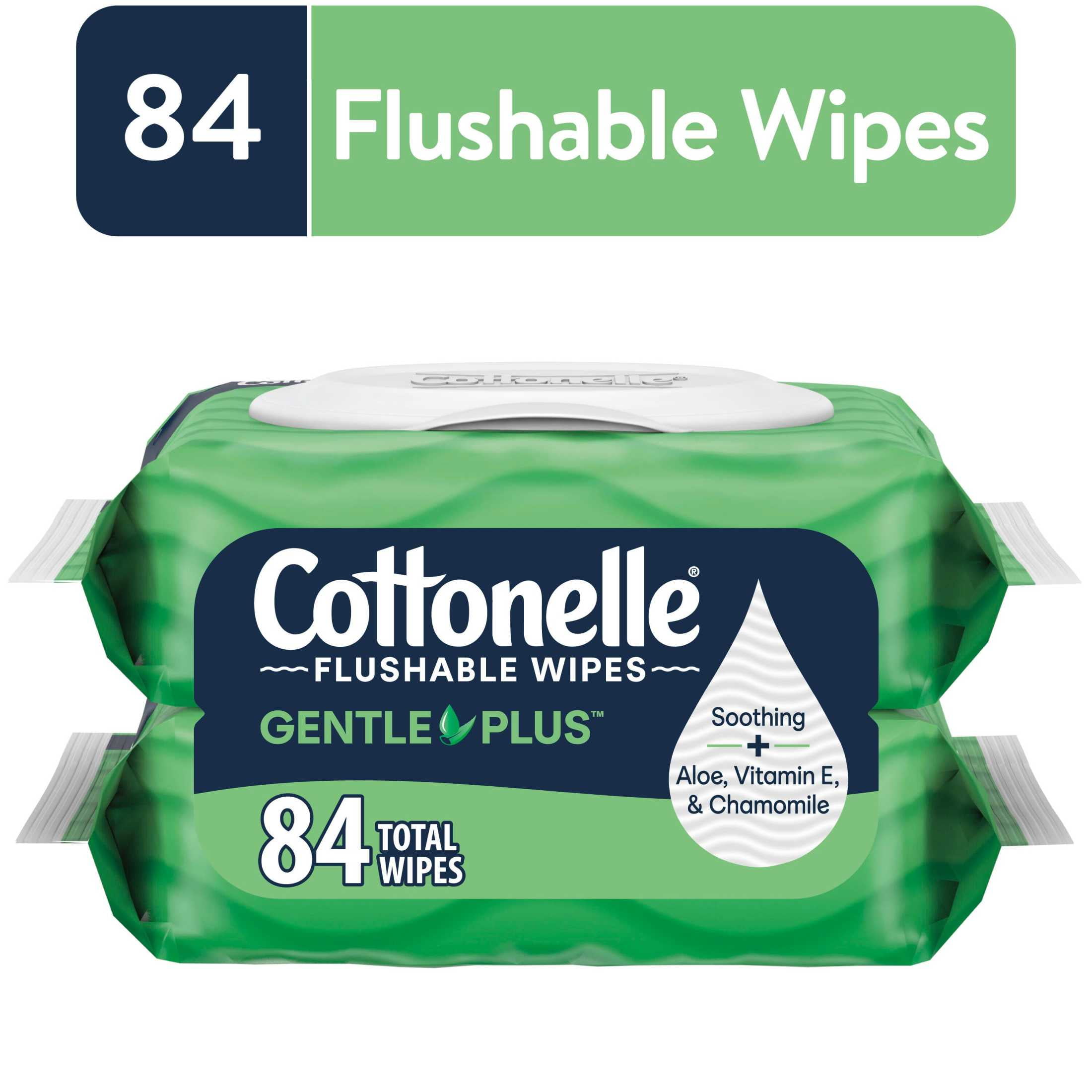 Cottonelle GentlePlus Flushable Wet Wipes, Soothing Aloe & Vitamin E (2 Flip-Top Packs, 84 Wipes Total) v1yjl