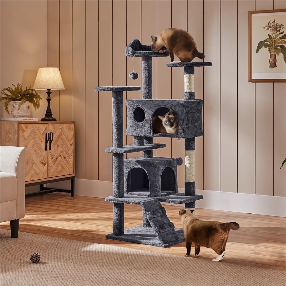 Yaheetech Multi-Level Cat Tree with Double Condos and Scratching Posts (Dark Gray, 53.9 in) ftvcx - Image 3