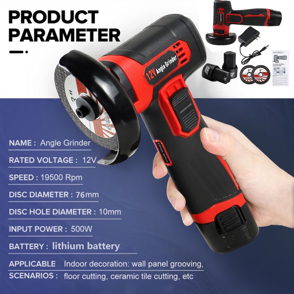 NEWONE Cordless Angle Grinder Kit, 3 in Mini Power Tool for Cutting and Grinding, 12V High-Speed Motor with 2 Batteries and 5 Discs z0ufo
