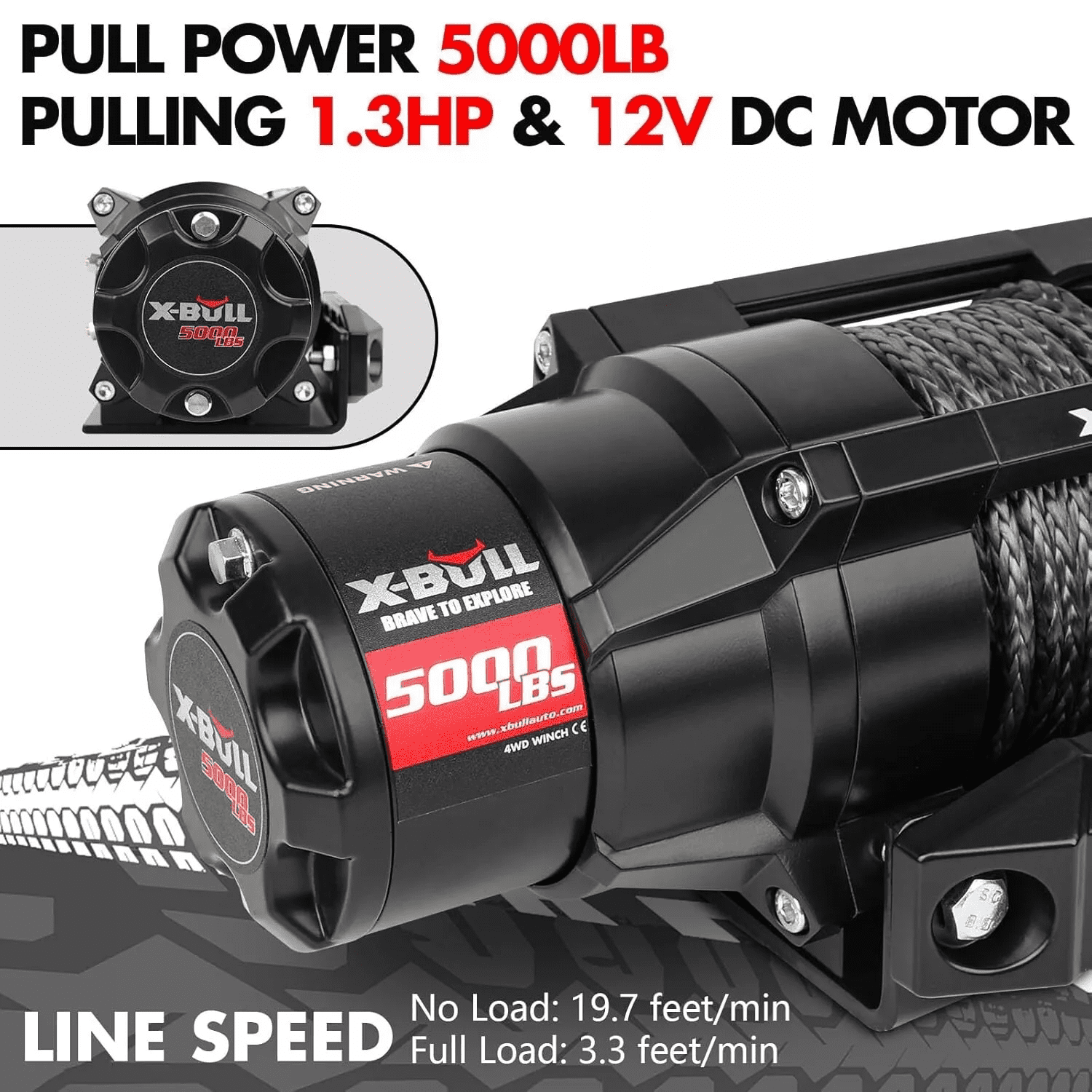 X-BULL 12V Electric Winch with Synthetic Rope and Wireless Remote (5000 lb) ji00b