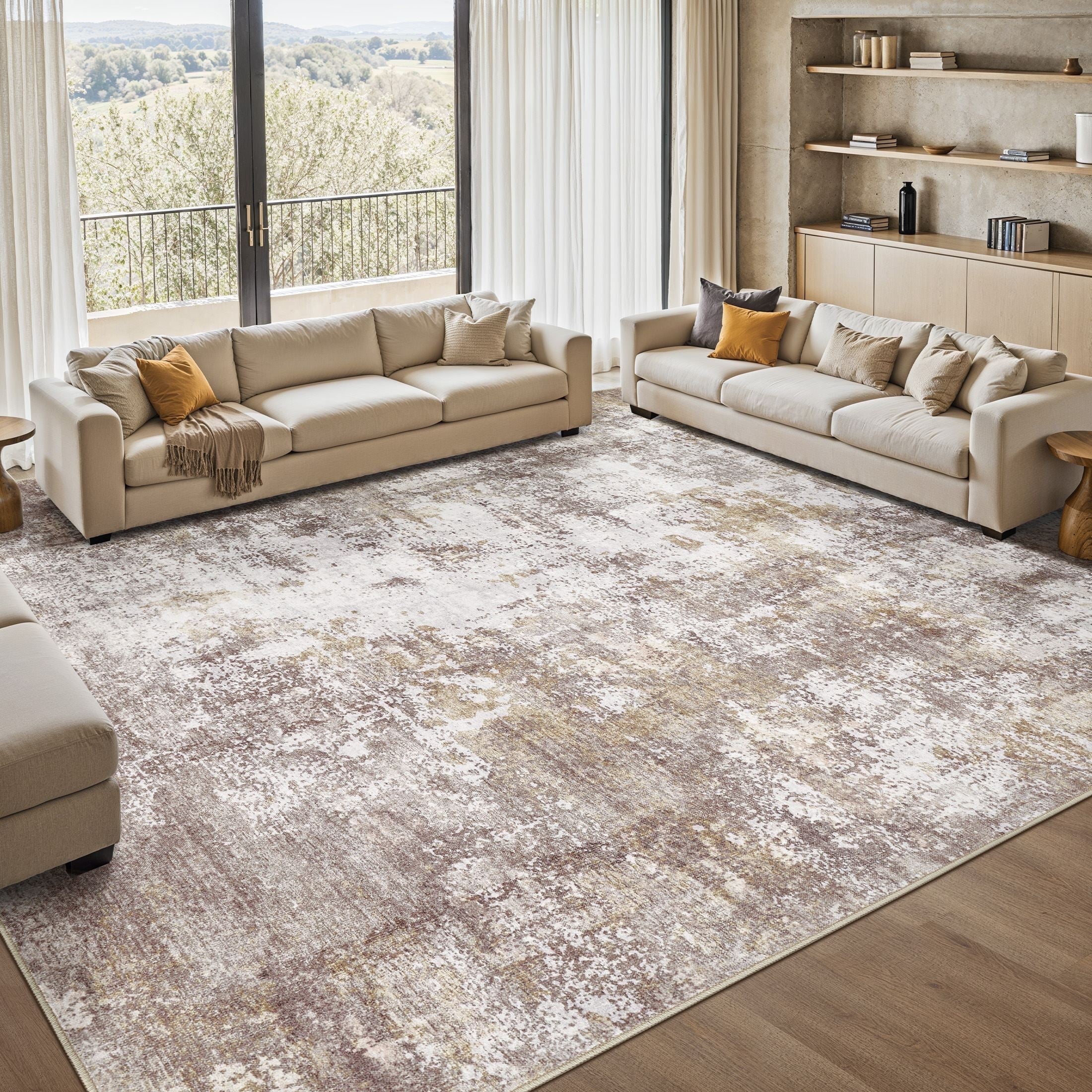Uermei Modern Abstract Area Rug, Soft Non-Slip Indoor Carpet for Living Room and Bedroom (Golden Brown, 9 ft x 12 ft) vtr1x